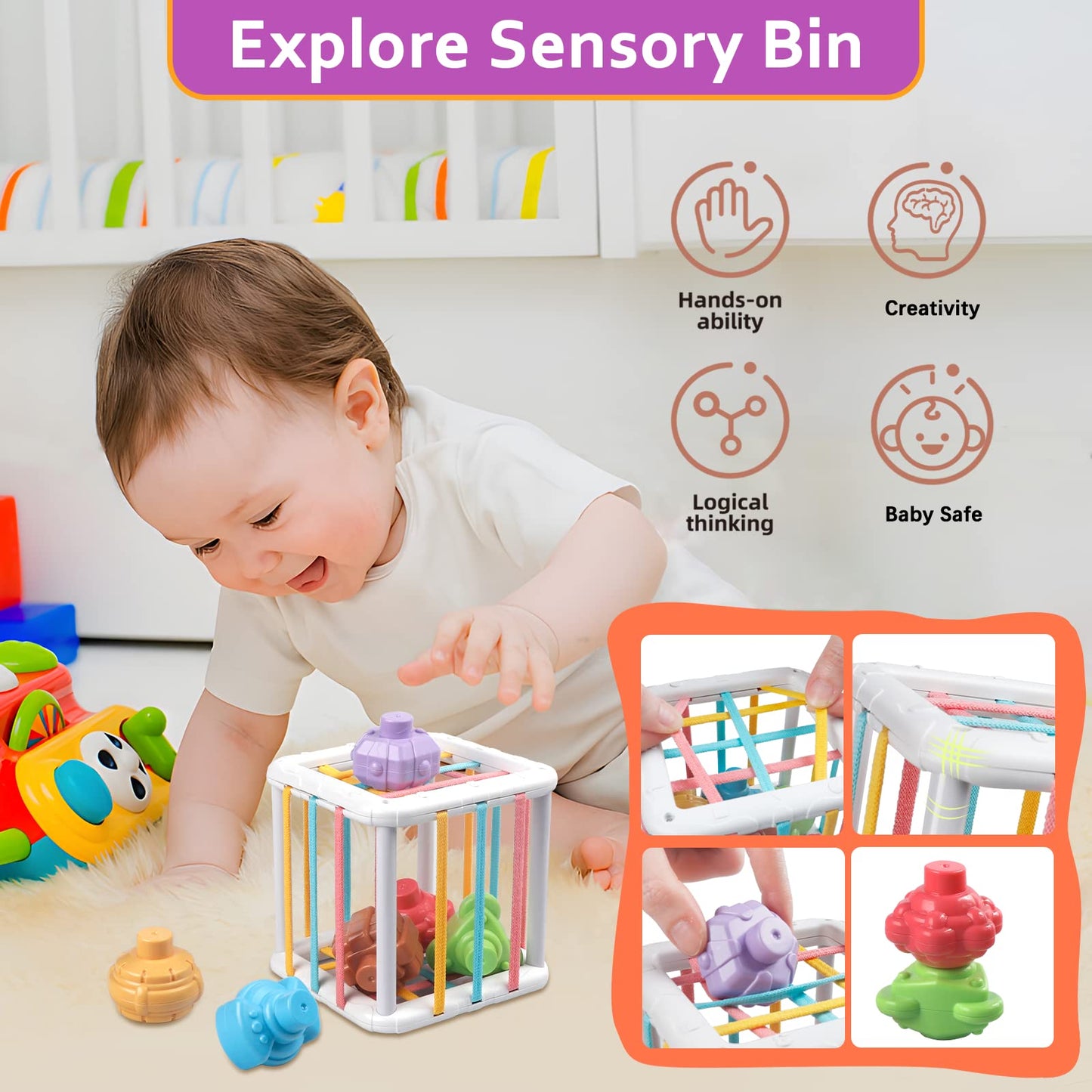 Weilim Jouets Bébés pour 6 à 12 Mois, Montessori Jeux Bébé Eveil, Jouets sensoriels, 6 en 1 avec Bebe Cube d'activité, œufs à associer, Jouet à Ventouse à Rotation (6 in 1)
