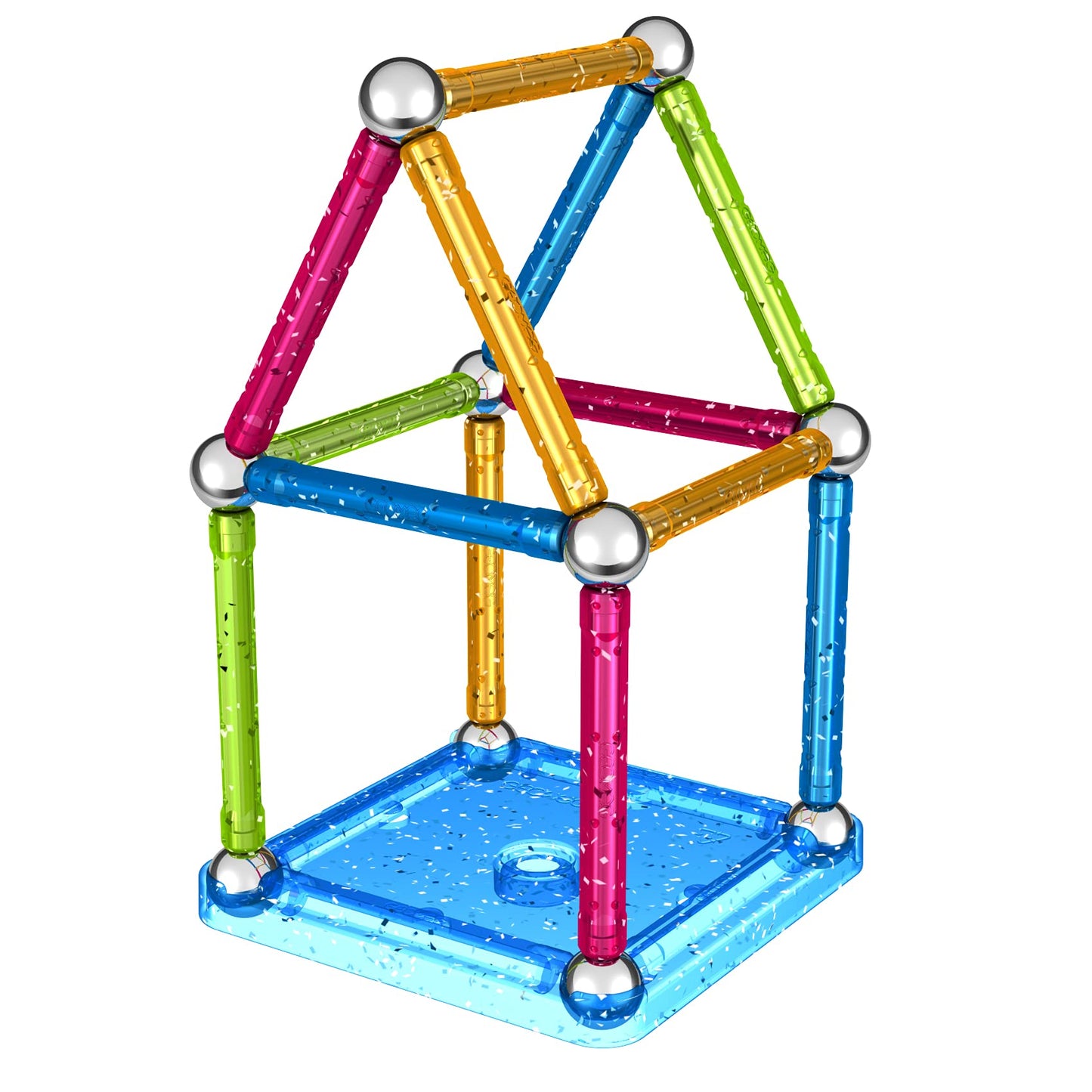 GEOMAG - CLASSIC GLITTER 30 Pièces - Jeu Construction Magnétique Pailleté pour Enfants dès 3-4 Ans- Fabrication Suisse - 13 Tiges Colorées à Paillettes, 16 Billes, 1 Base Construction -Jeux Aimanté