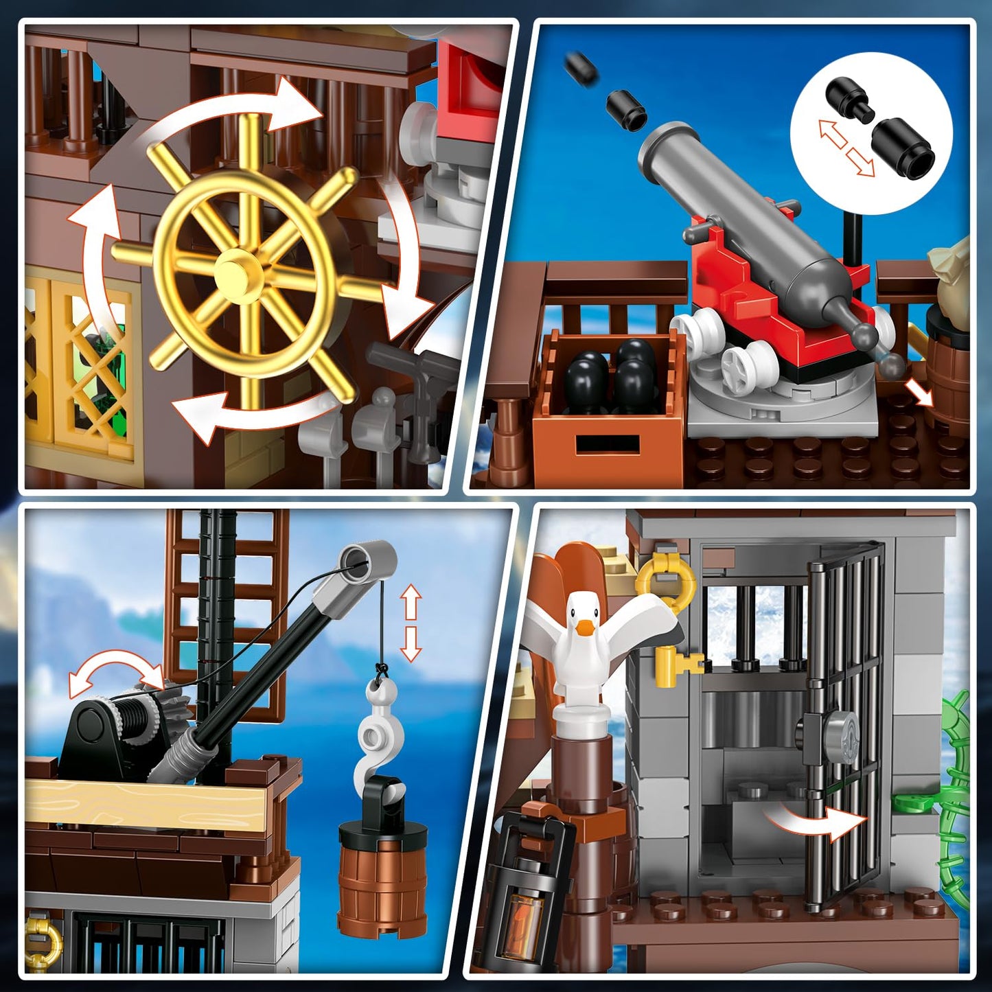 HOGOKIDS Pirate Bateau Maison Construction Ensemble avec LED lumière – 781 PCS Médiéval Pirate Quai Construction STEM D'architecture Briques Kit pour Enfants Garçons Filles Agés 6-12+