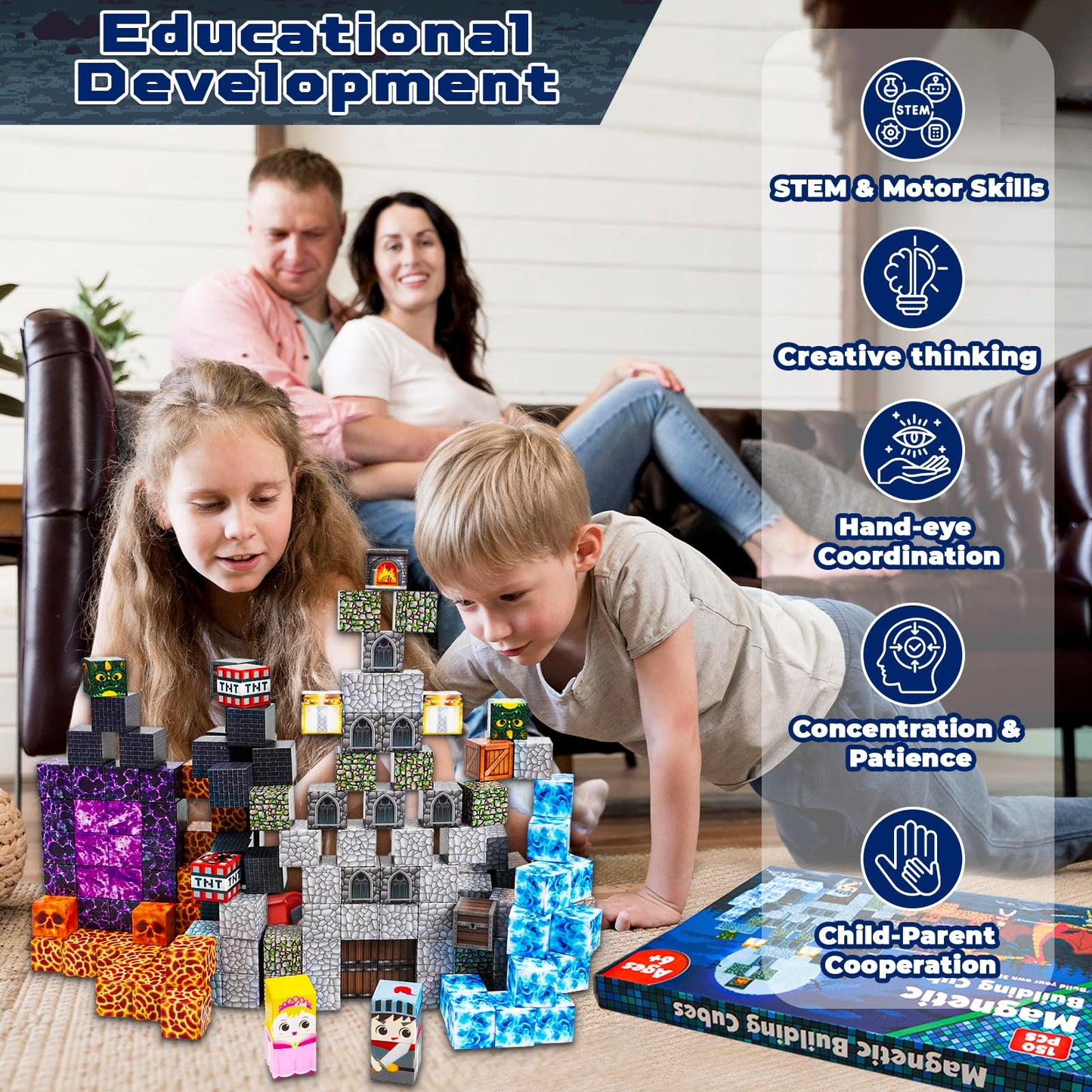 Monde de Construction magnetique Enfant Ton Monde Bloc de Construction magnétique Édition Sauvetage de la Princesse Blocs Magnétiques 150 Pièces Jouet pour Enfants à partir de 5 6 7 8 9