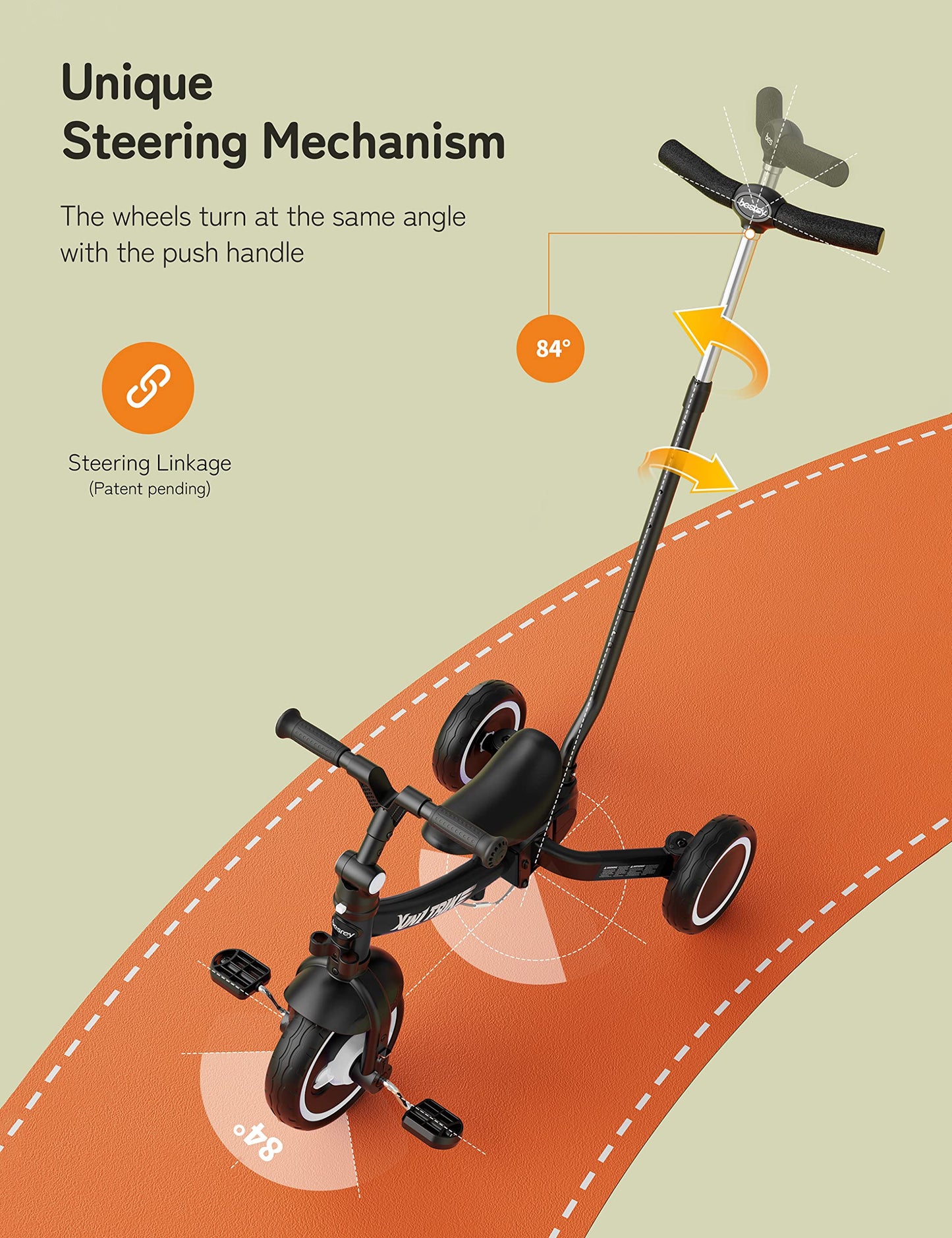 besrey Tricycle 7 en 1 pour Tout-Petits avec poignée de Direction pour 1 à 5 Ans, Tricycle Pliable pour Enfants,Vélo Draisienne,Vélo sans Pédale,Noir