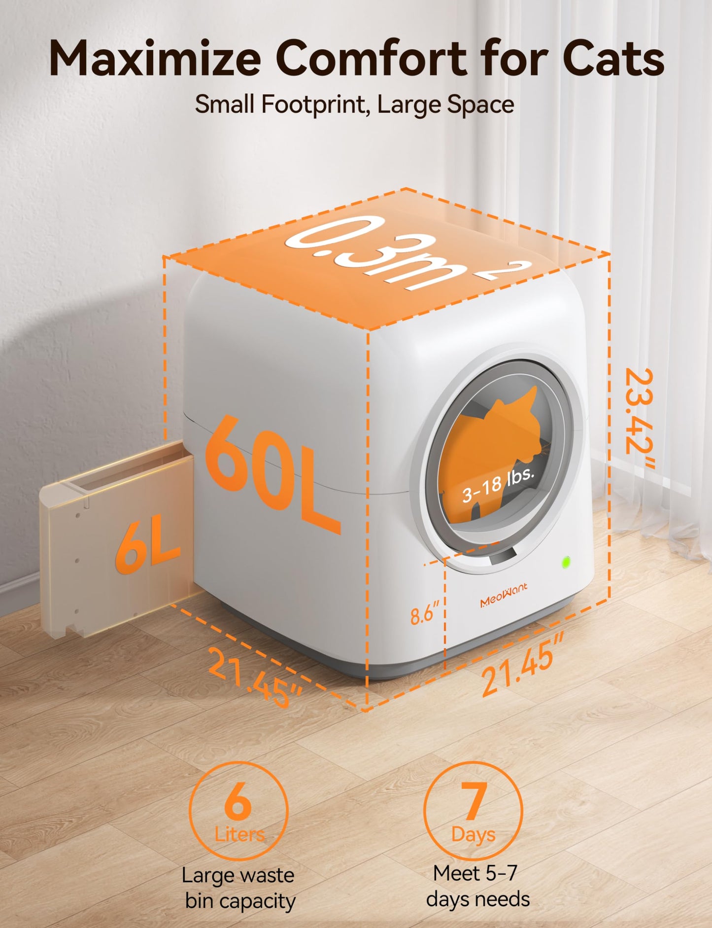 MeoWant Bac à Litière Automatique / Autonettoyant pour Chat