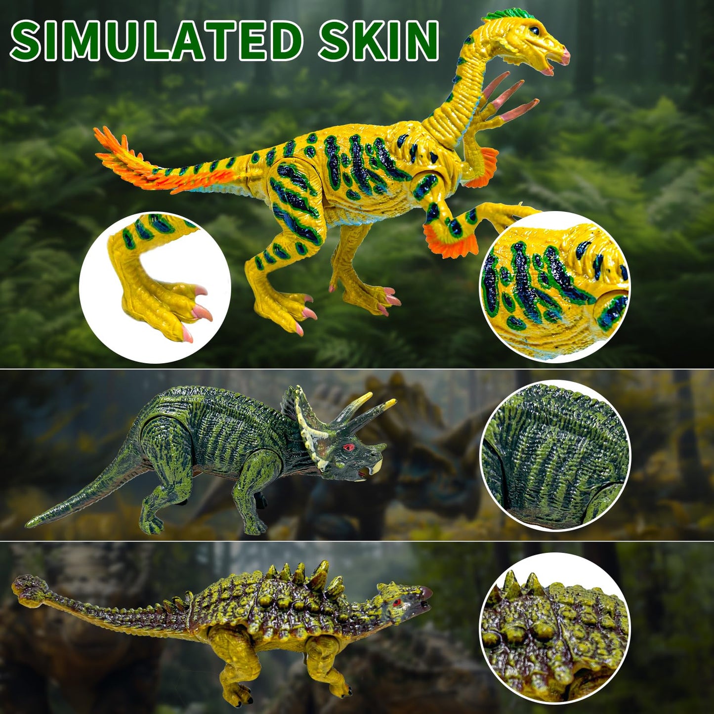 GizmoVine Dinosaure Jouet,Figurine Dinosaure, Ensemble de 20 Figurine Dinosaure Enfant,lot Dinosaure sont colorés à la Main,dinausaire Jouet Incluant 25cm T. Rex, Triceratops, Velociraptor……