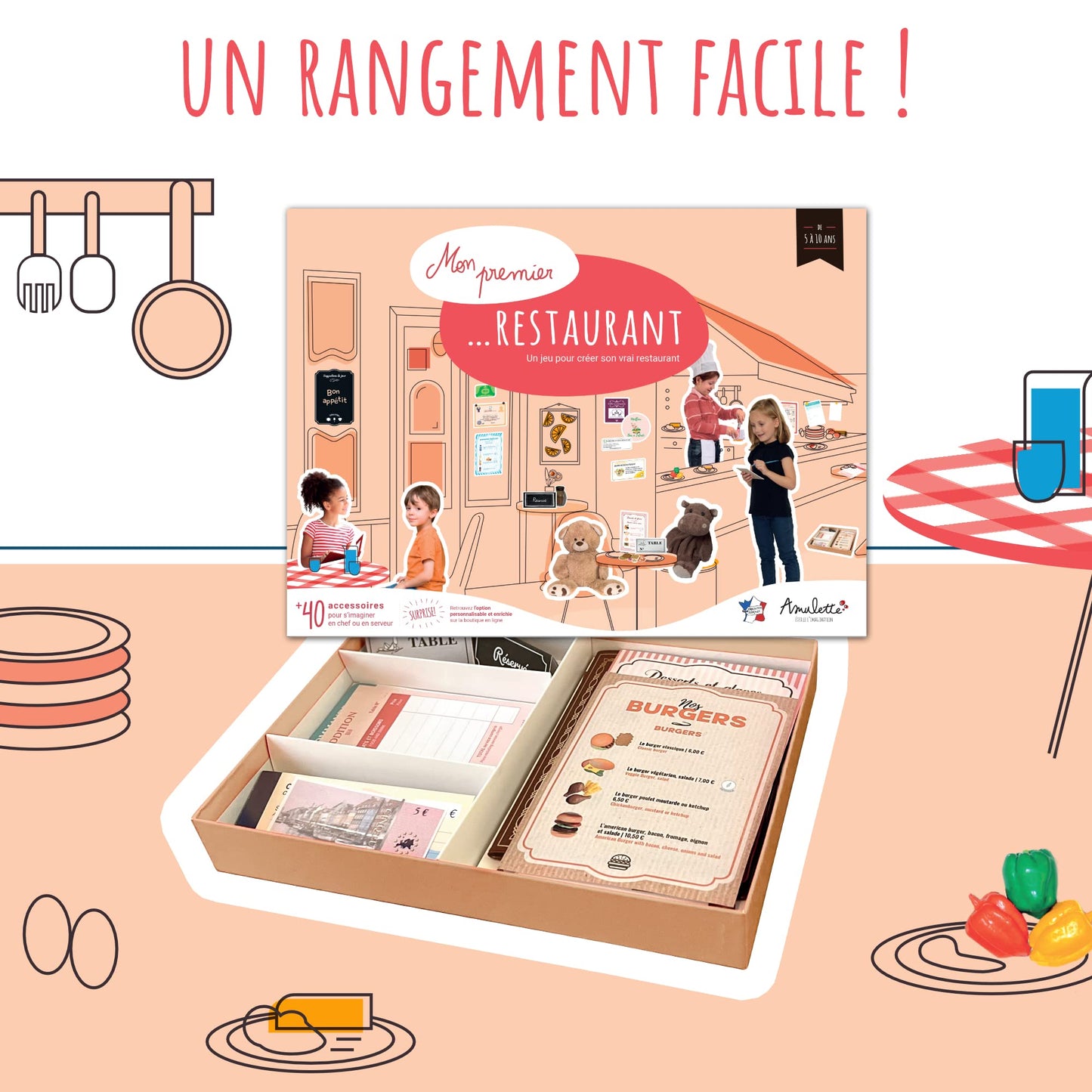 Coffret Mon Premier Restaurant - Jeu Éducatif 5 à 10 ans - Fille Garçon Métier Cuisine