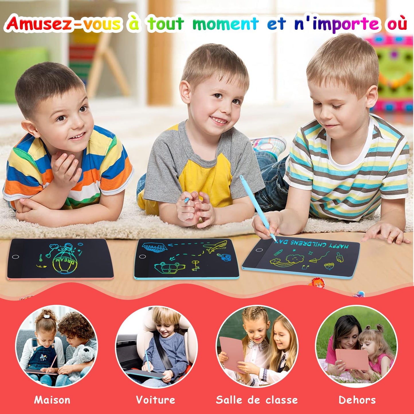 Topfree Tablette Dessin, 8,5 Pouces Tablette d'écriture LCD Colorée, Ardoise Magique, Lot de 2 Enfant 2 3 4 5 6 7 ans Filles et Garçons Cadeau D'anniversaire pour Les Enfants