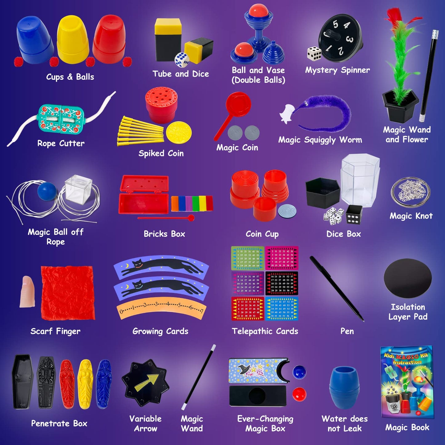 Heyzeibo Kit de Magie - 60+ Tours de Magie Enfant, Kit Magique avec Baguette Magique et Instructions, pour Garçons, Filles, Tout-Petits, Débutants