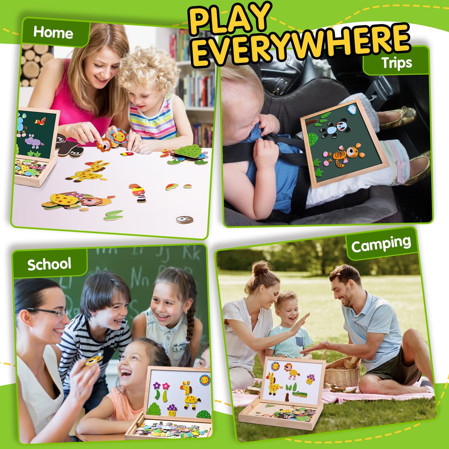 Uping Puzzles en Bois Magnétique 100 Pièces, Tableau Double Face Aimanté, Planche à Dessin Stylos Colorés Craies, Jouet Educatif Enfant 3 Ans Plus