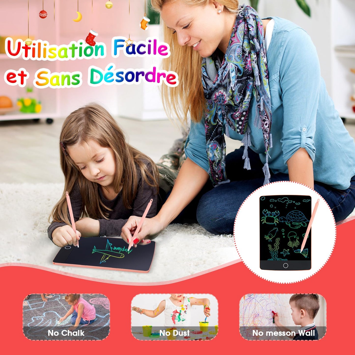 Topfree Tablette Dessin, 8,5 Pouces Tablette d'écriture LCD Colorée, Ardoise Magique, Lot de 2 Enfant 2 3 4 5 6 7 ans Filles et Garçons Cadeau D'anniversaire pour Les Enfants