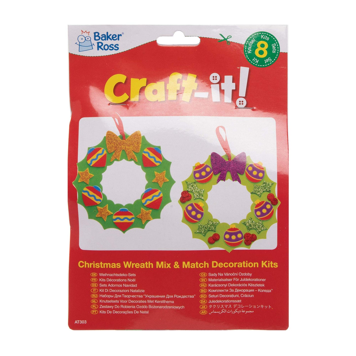 Baker Ross Kits de décorations couronnes de Noël à Assortir (Paquet de 8) - Loisirs créatifs festifs pour Enfants AT303