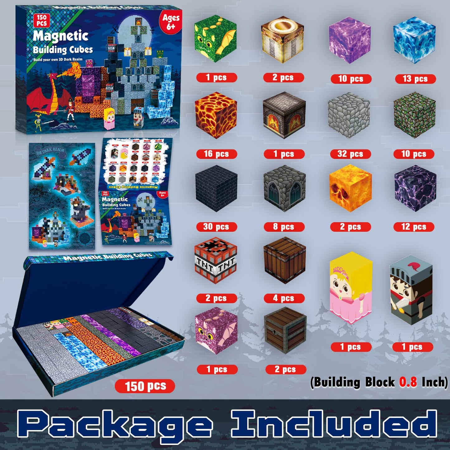 Monde de Construction magnetique Enfant Ton Monde Bloc de Construction magnétique Édition Sauvetage de la Princesse Blocs Magnétiques 150 Pièces Jouet pour Enfants à partir de 5 6 7 8 9