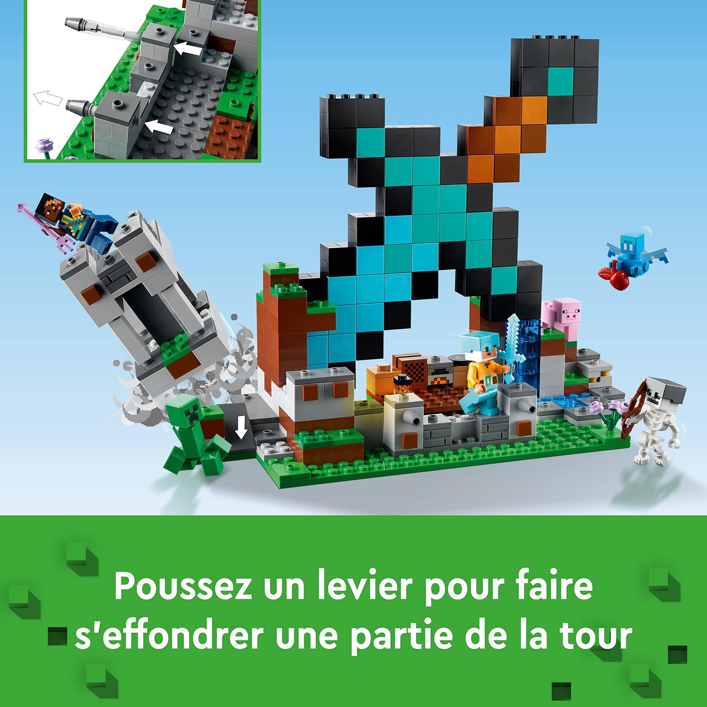 LEGO Minecraft L’Avant-Poste de l’Épée - Jouet de Construction avec Figurines Creeper, Guerrier Gardien et Squelette - Idée Cadeau d'anniversaire Enfants 8 Ans 21244