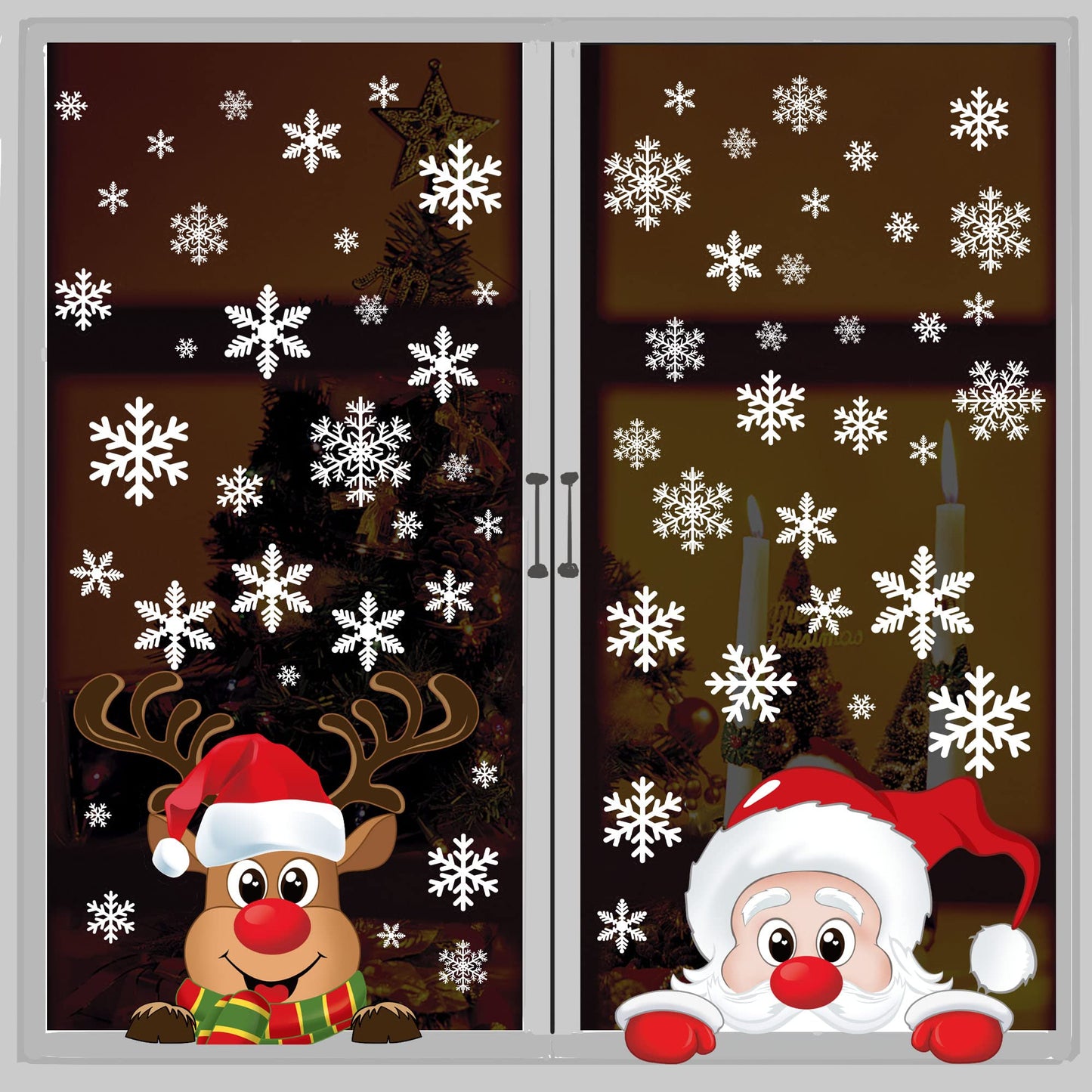 TRABIG 152PCS Noel Autocollants Noël Stickers Fenetre Père Noël Wapiti Flocon de Neige, Noël Décoration DIY Autocollant Fenetre PVC Statique Motif à Double Impression, Deco Noel pour Fenetre