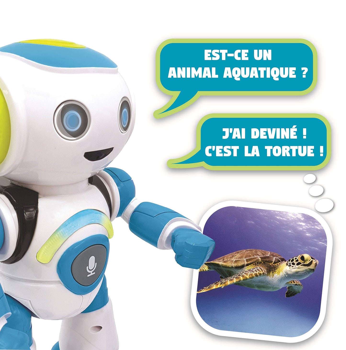 Lexibook ROB20FR Junior Robot intelligent qui lit les pensées, jouet pour enfants, danse, joue de la musique, quiz, animaux, karaoké programmable, STEM, bleu/vert, (version française)