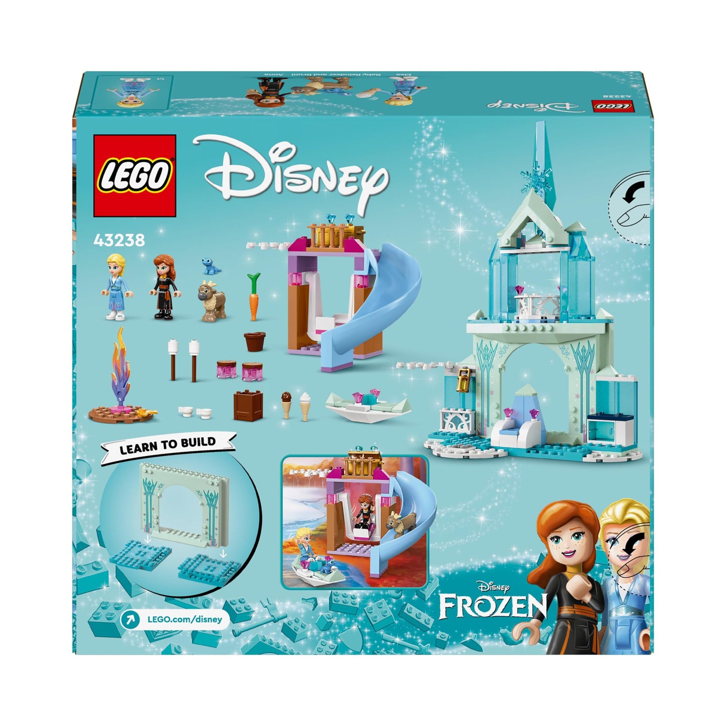 Lego Disney Princess Le Château de Glace d’Elsa - Jouet de Princesse La Reine des Neiges - 2 Figurines Animales et Mini-Poupées Elsa et Anna - Idée Cadeau pour Filles et Garçons Dès 4 Ans 43238