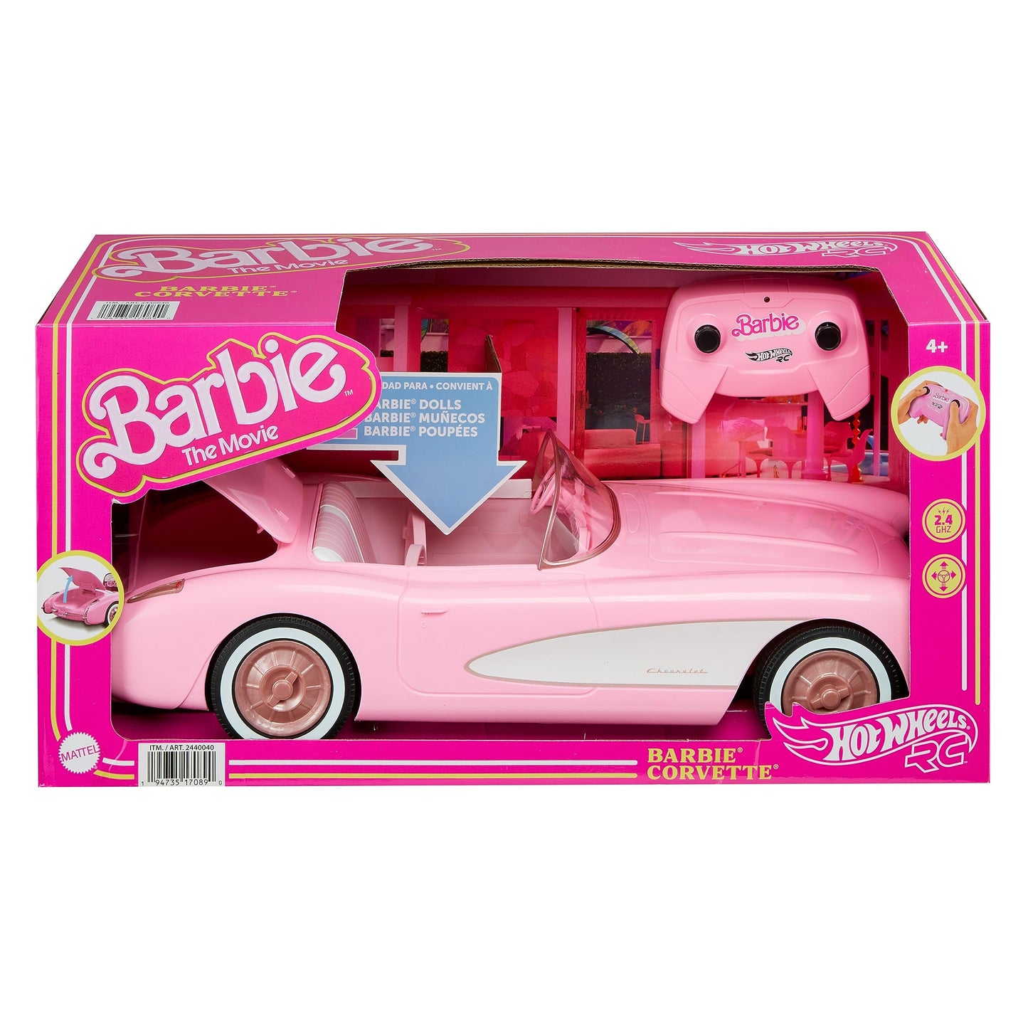 Hot Wheels Voiture Télécommandée, Barbie Le Film - Voiture Corvette Radiocommandée À Piles Tirée du Modèle Réel Stingray 1956, en Métal, À Collectionner, Jouet Enfant, Ados et Adultes, HPW40