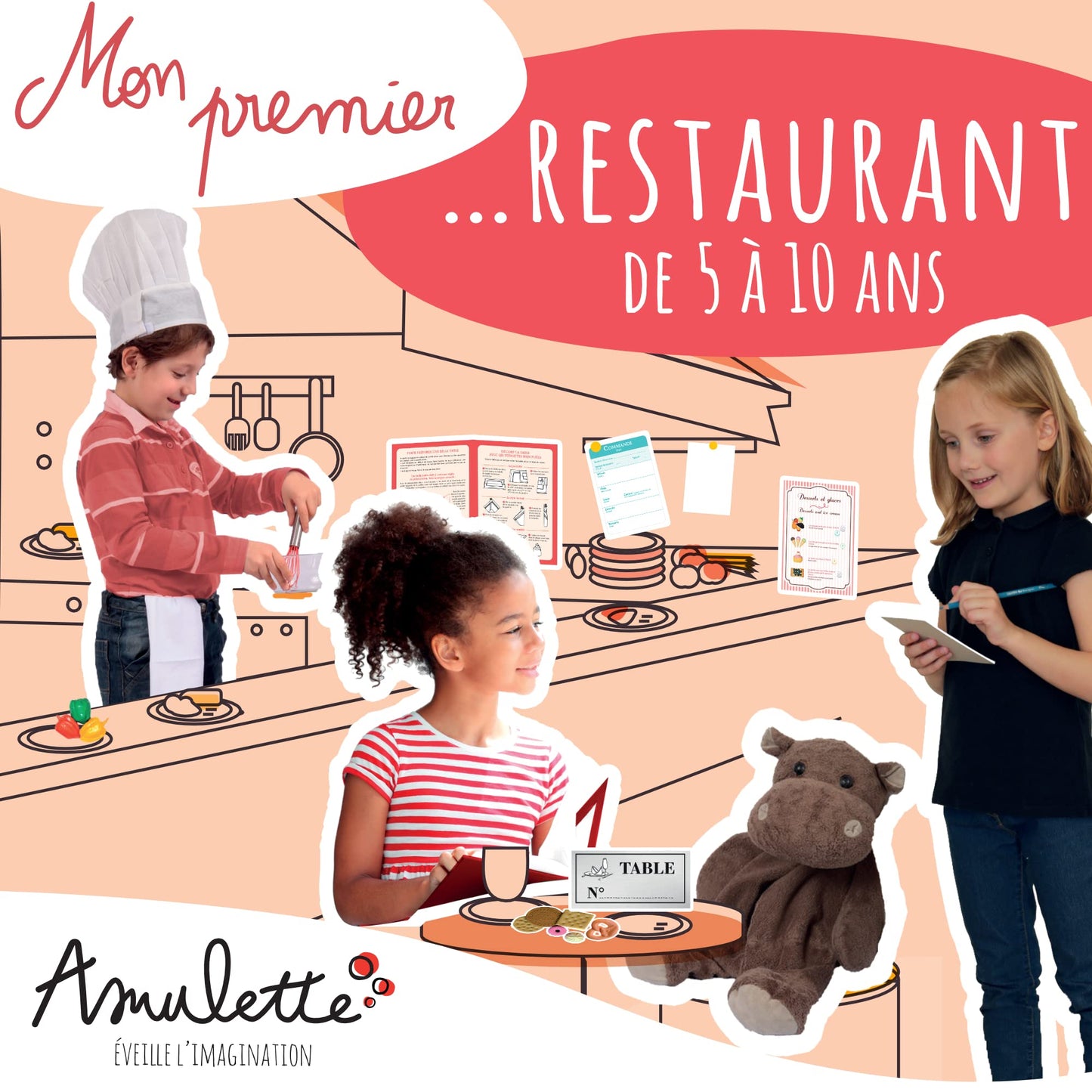 Coffret Mon Premier Restaurant - Jeu Éducatif 5 à 10 ans - Fille Garçon Métier Cuisine