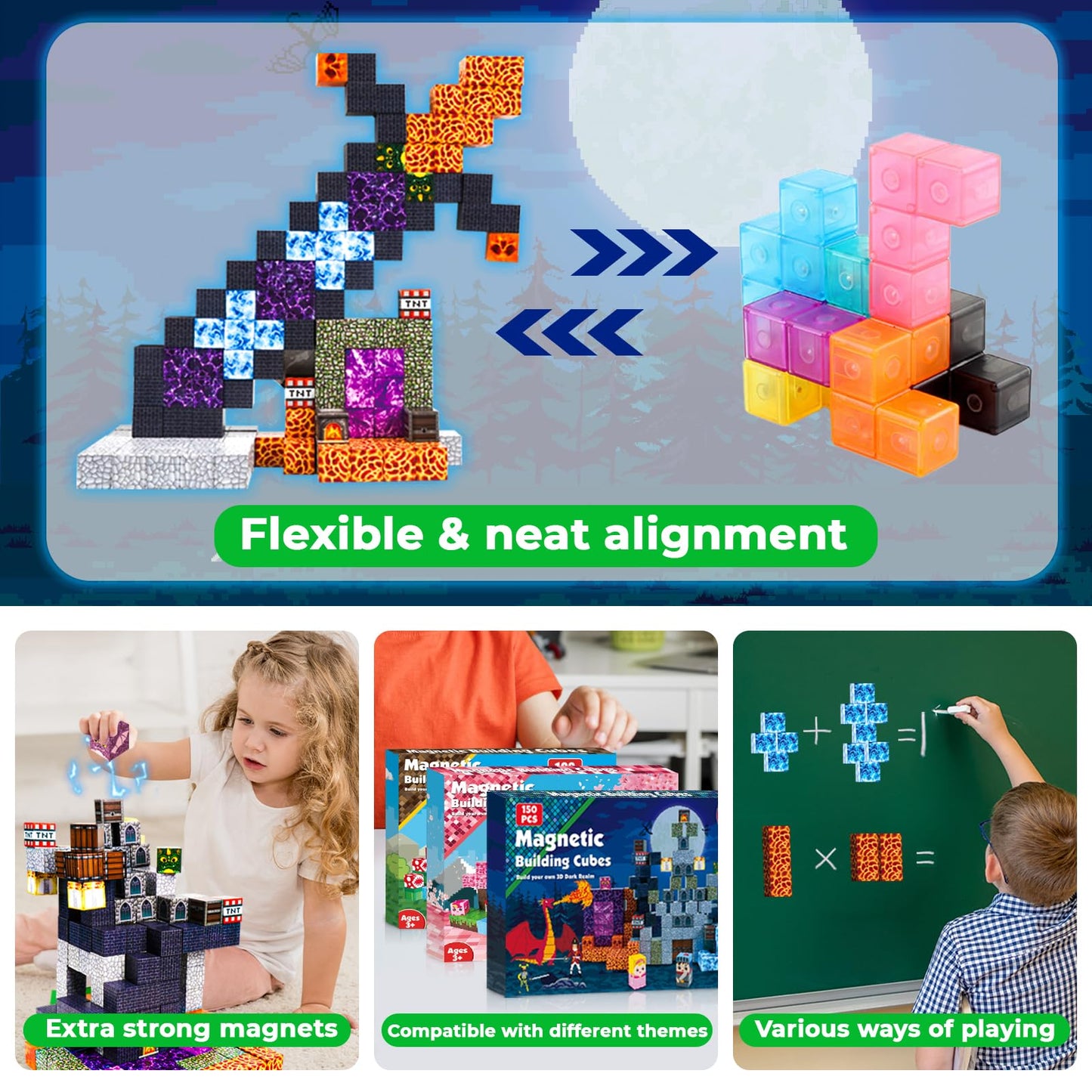 Monde de Construction magnetique Enfant Ton Monde Bloc de Construction magnétique Édition Sauvetage de la Princesse Blocs Magnétiques 150 Pièces Jouet pour Enfants à partir de 5 6 7 8 9