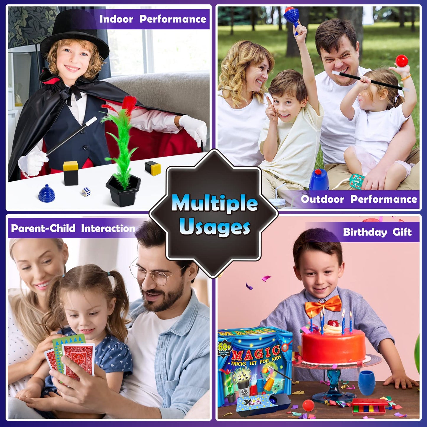 Heyzeibo Kit de Magie - 60+ Tours de Magie Enfant, Kit Magique avec Baguette Magique et Instructions, pour Garçons, Filles, Tout-Petits, Débutants