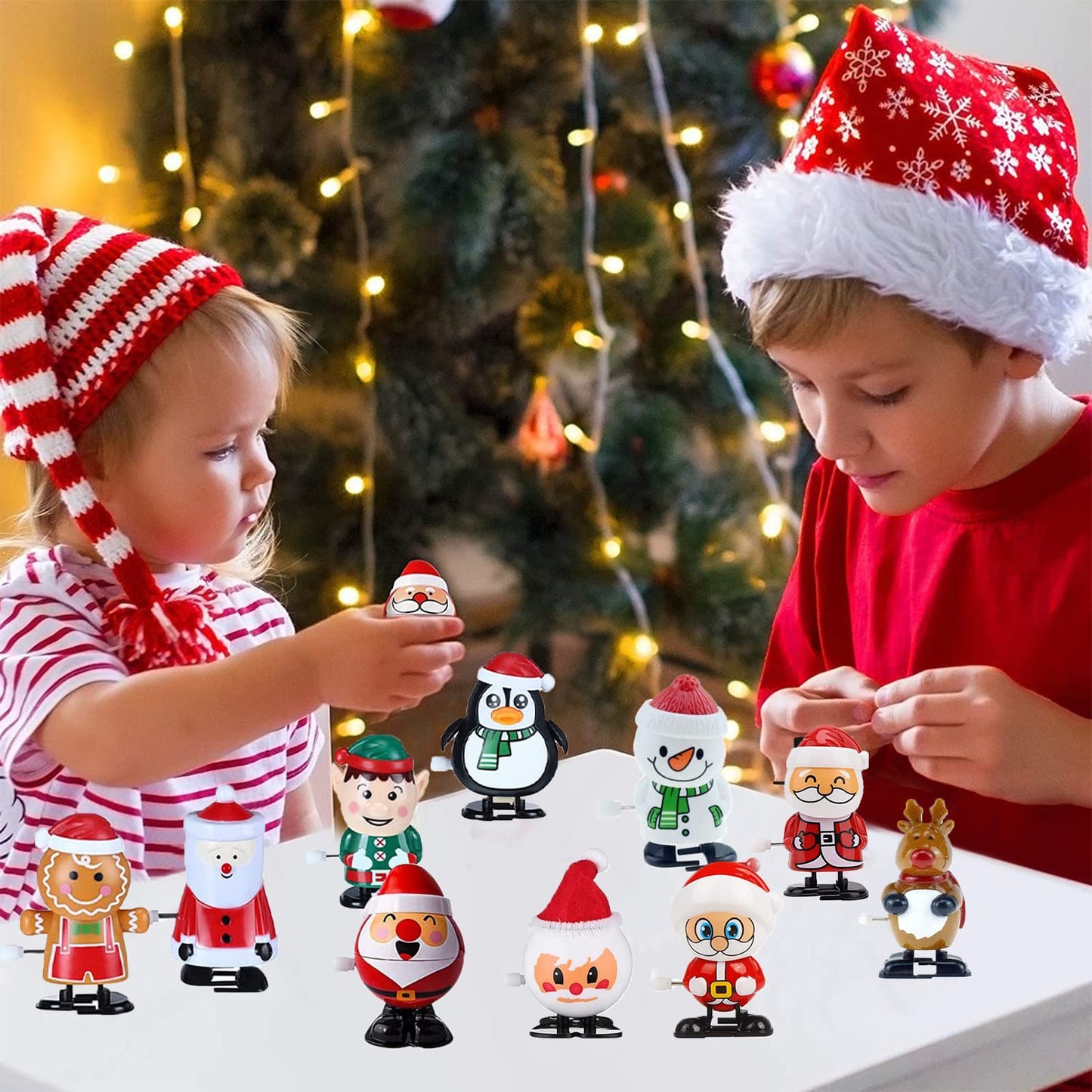 POPOYU Lot de 12 Jouet à Remonter Noël,Mini Jouets Animaux Noël Wind Up Funny Jouets,Jouets mécaniques Mignons Thème de Noël Clockwork Jouets pour Crackers Noel a Remplir,Petits Cadeaux de Table Noel