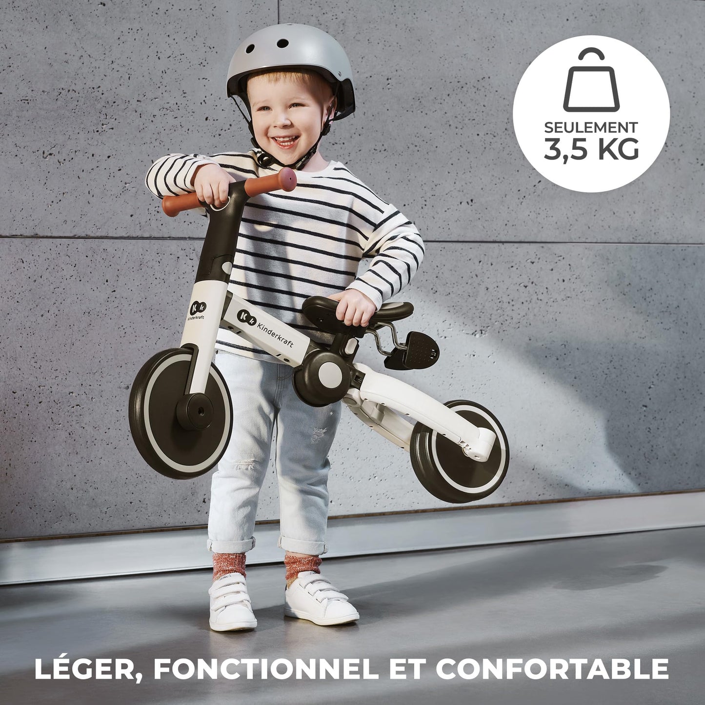 Kinderkraft 4TRIKE Tricycle 3en1, Tricycle pliable, Vélo sans Pédales, Vélo Bébé, Mini Draisienne, Trotteur, Selle réglable, Trois Roues, De 12 mois à environ 5 ans, 25kg, Gris