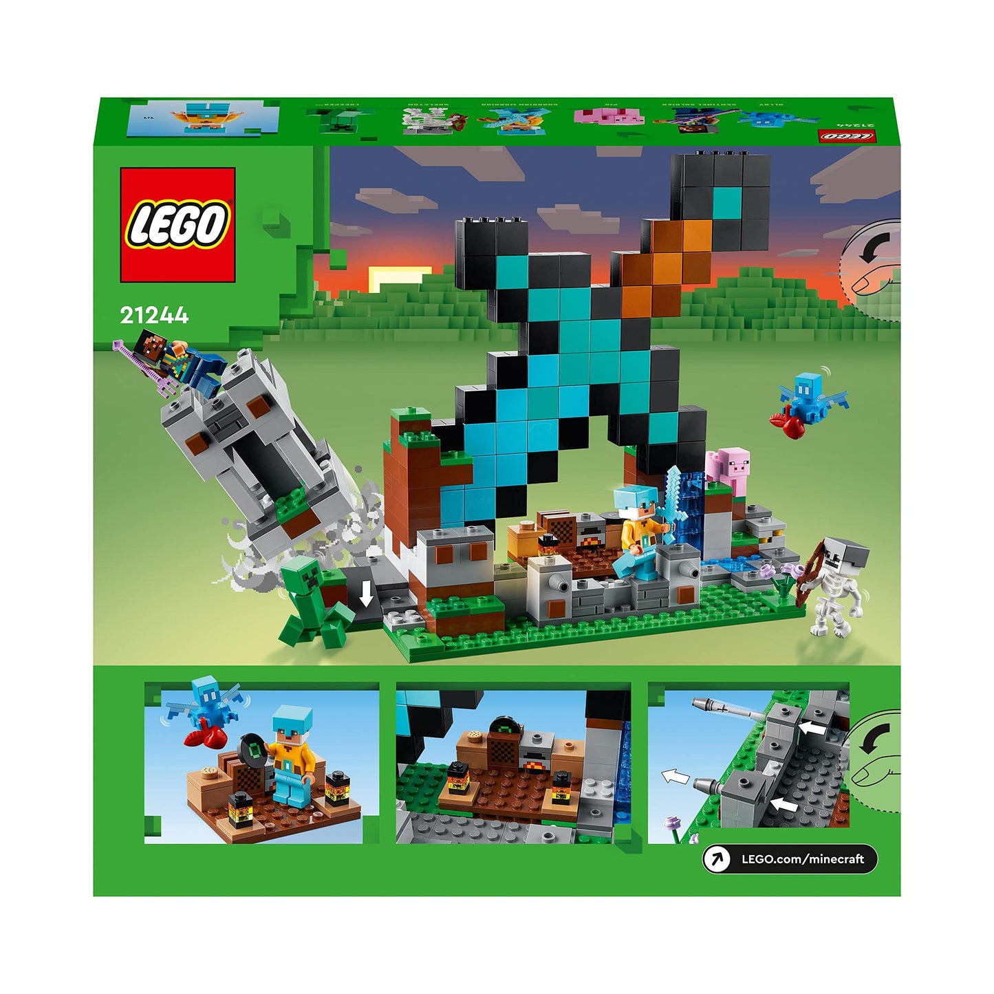 LEGO Minecraft L’Avant-Poste de l’Épée - Jouet de Construction avec Figurines Creeper, Guerrier Gardien et Squelette - Idée Cadeau d'anniversaire Enfants 8 Ans 21244