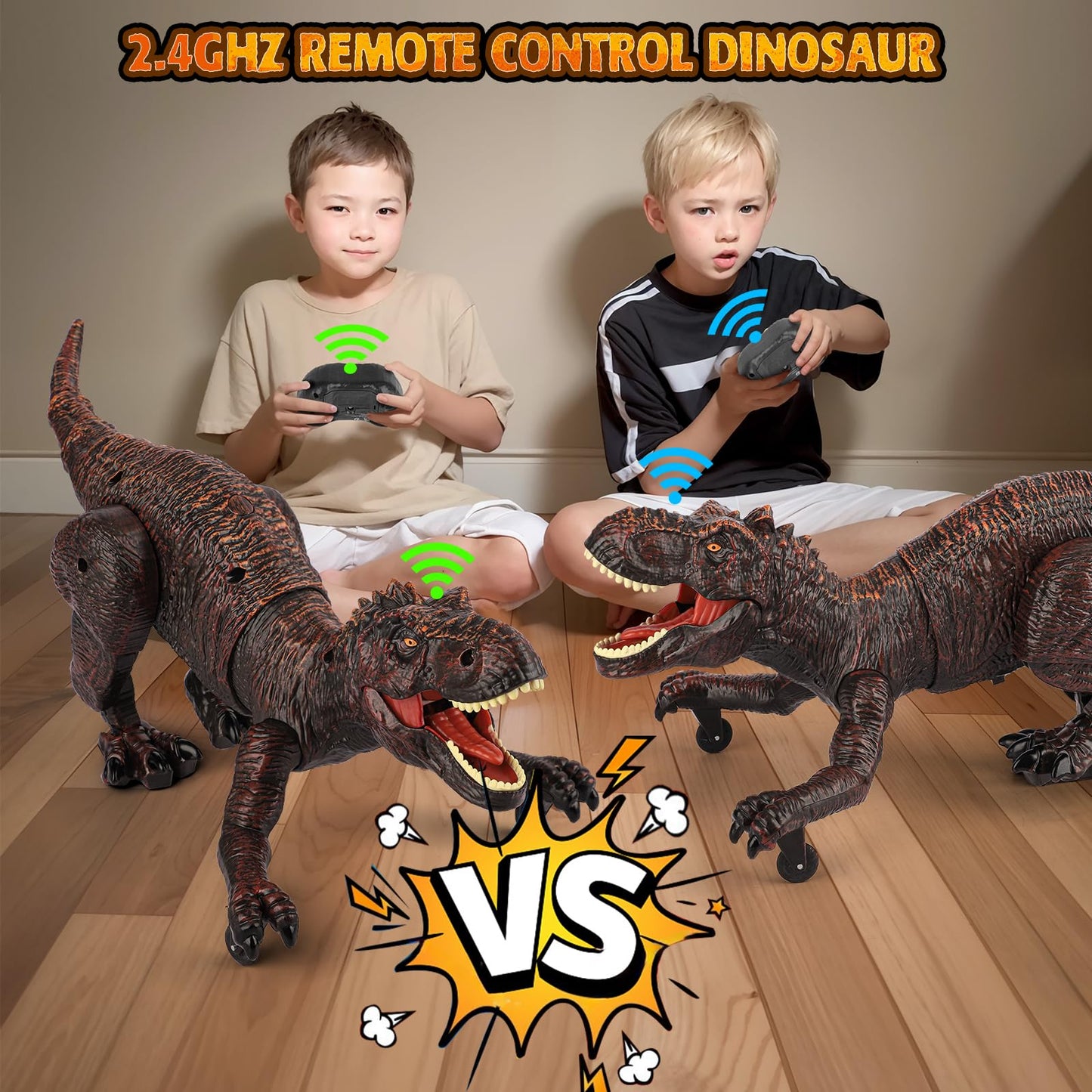 Dinosaure Jouet Enfant, 2.4GHz Dinosaures Telecommandé avec Pulvérisation, Rugissement, Lumière, RC Dino Robots Interactif Rechargeable Jeu Exterieur Interieur Cadeau Garçons Filles 5 6 7 8 9 10 Ans