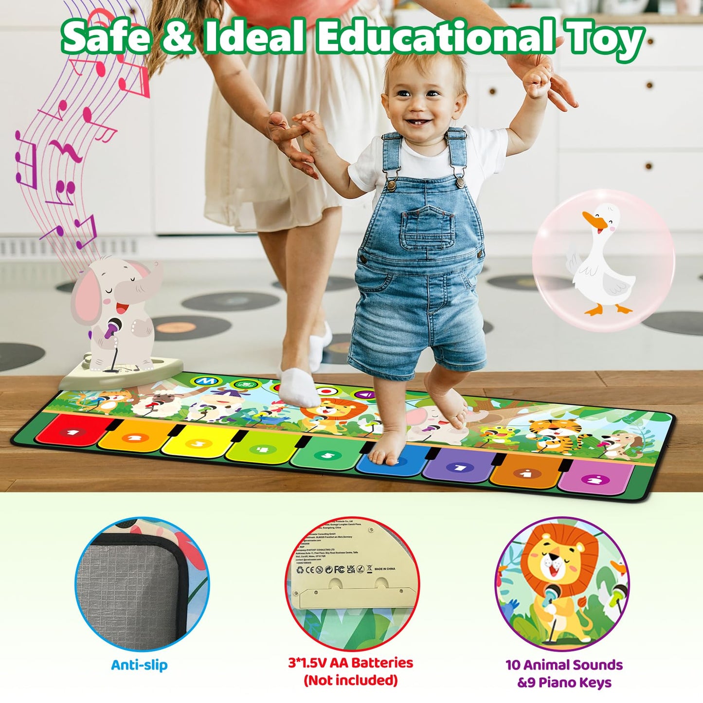 Rodzon Piano Bebe avec 10 Animaux,Jouets pour Bébés 1 2 3ans,Tapis de Danse Enfants,Cadeau d'anniversaire de Noël pour Garçons Filles 24m+, 63301