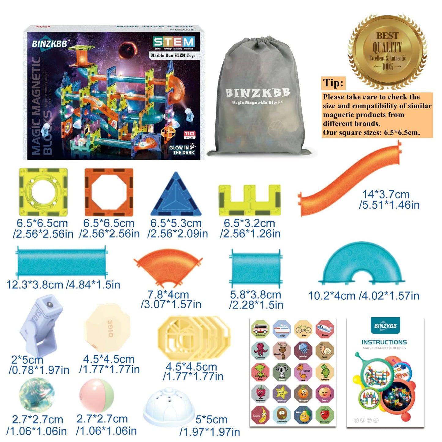 BINZKBB Blocs de Construction Magnétiques Enfants Jouet - 110 pièces 3D Jeux de Construction Éducatifs Aimanté Enfants Lumineux - Cadeaux de Créatif pour Enfants,Garçons et Filles de 3 4 5 6 7 8 Ans+