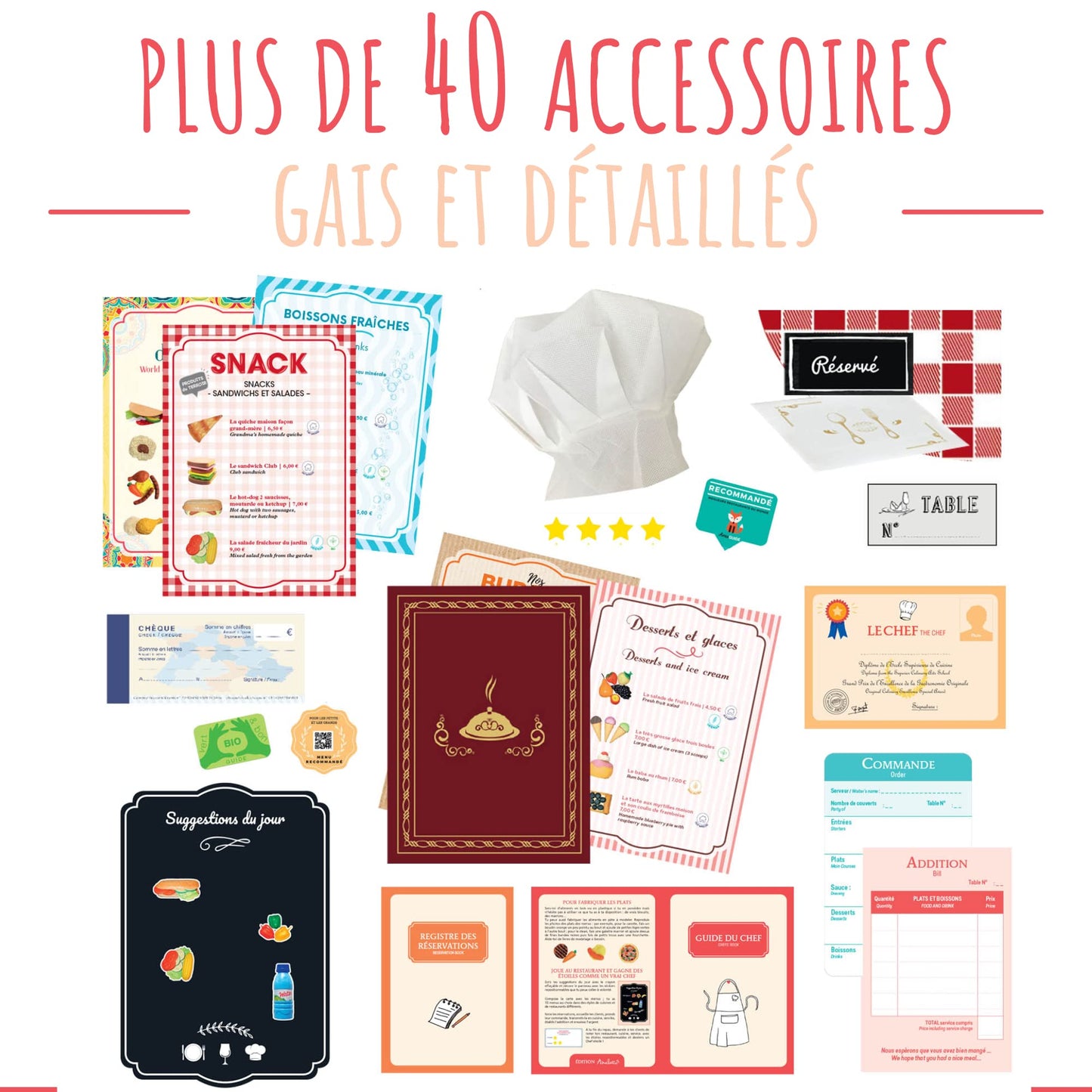 Coffret Mon Premier Restaurant - Jeu Éducatif 5 à 10 ans - Fille Garçon Métier Cuisine