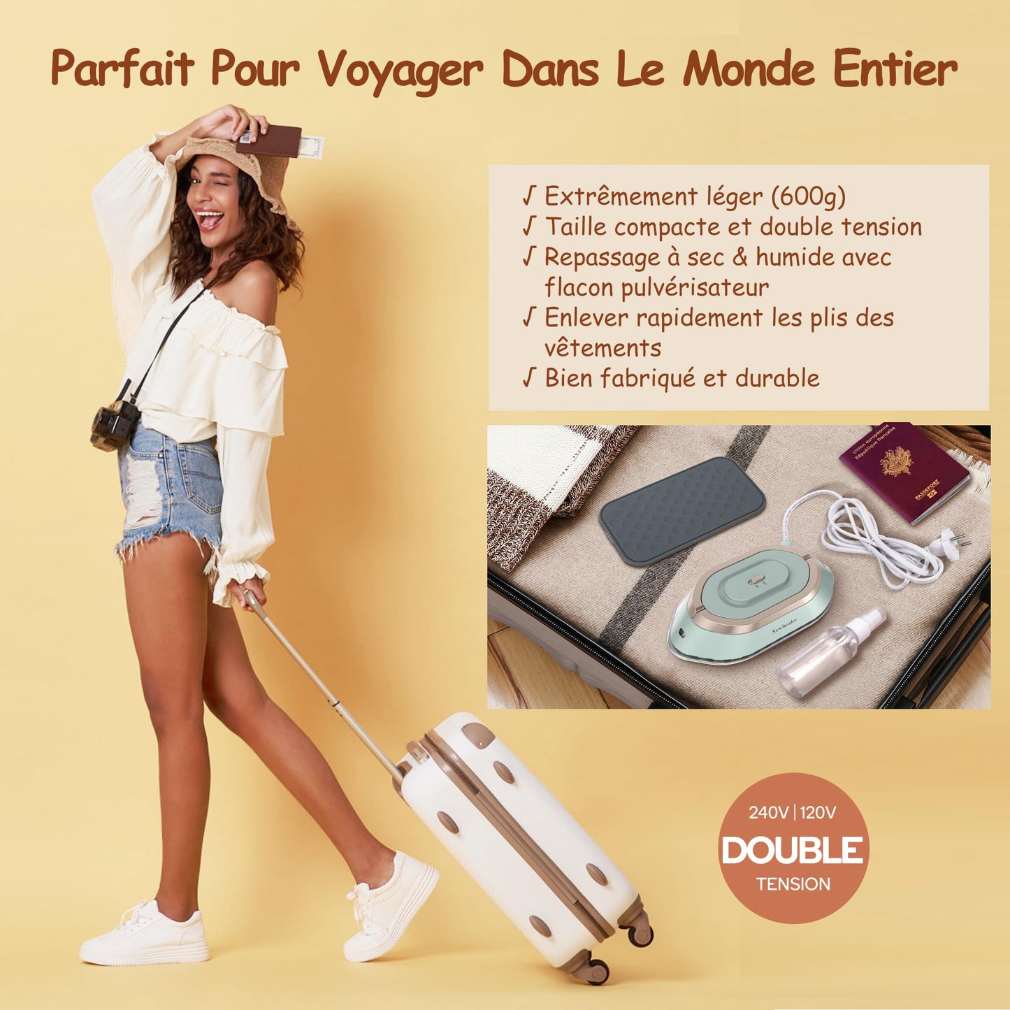 Mini Fer à Repasser de Voyage Portable Léger Compact