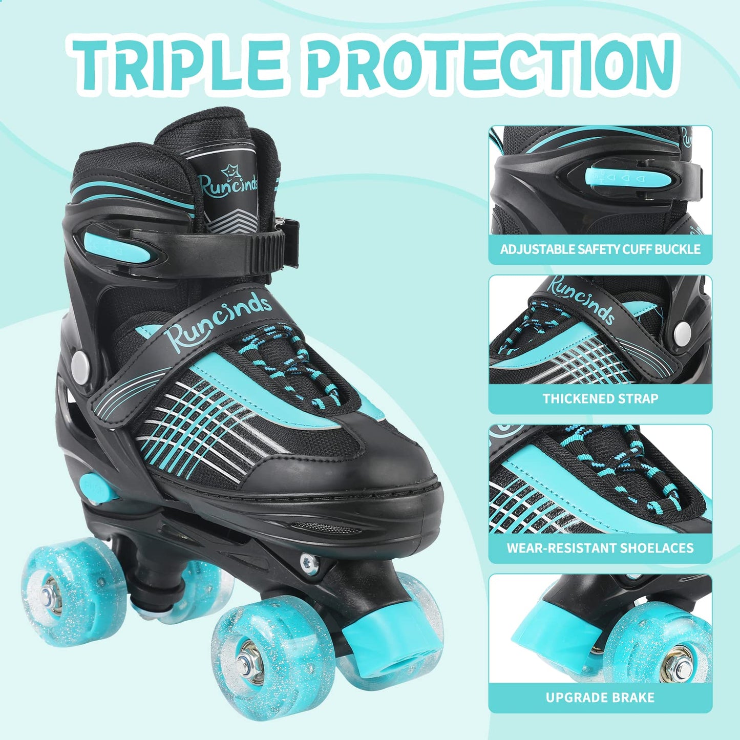 Runcinds Patins à roulettes réglables pour Enfants pour garçons Filles, Patins à roulettes pour Tout-Petits pour débutants avec Roues Lumineuses