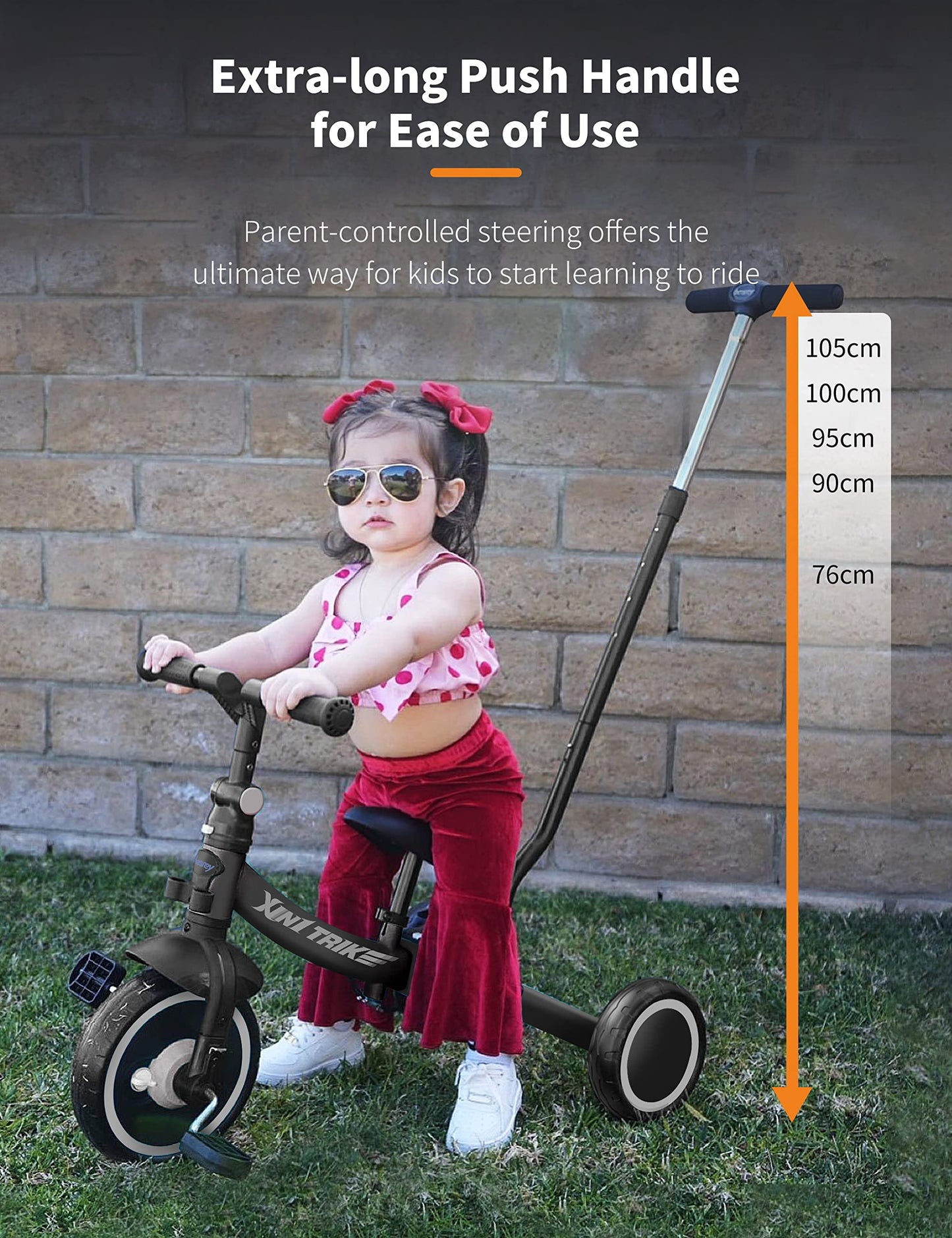 besrey Tricycle 7 en 1 pour Tout-Petits avec poignée de Direction pour 1 à 5 Ans, Tricycle Pliable pour Enfants,Vélo Draisienne,Vélo sans Pédale,Noir