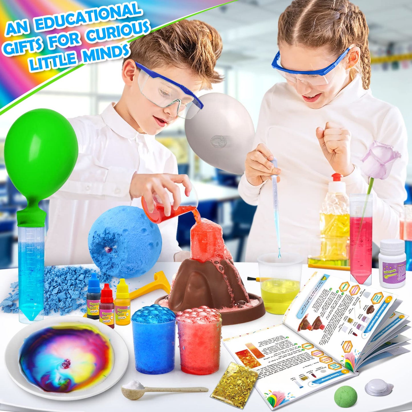 UNGLINGA 50+ Experiences Scientifiques Enfants, Science STEM Éducatifs Activités Laboratoire de Chimie et Kit Volcan, Fouille de Pierres Précieuses