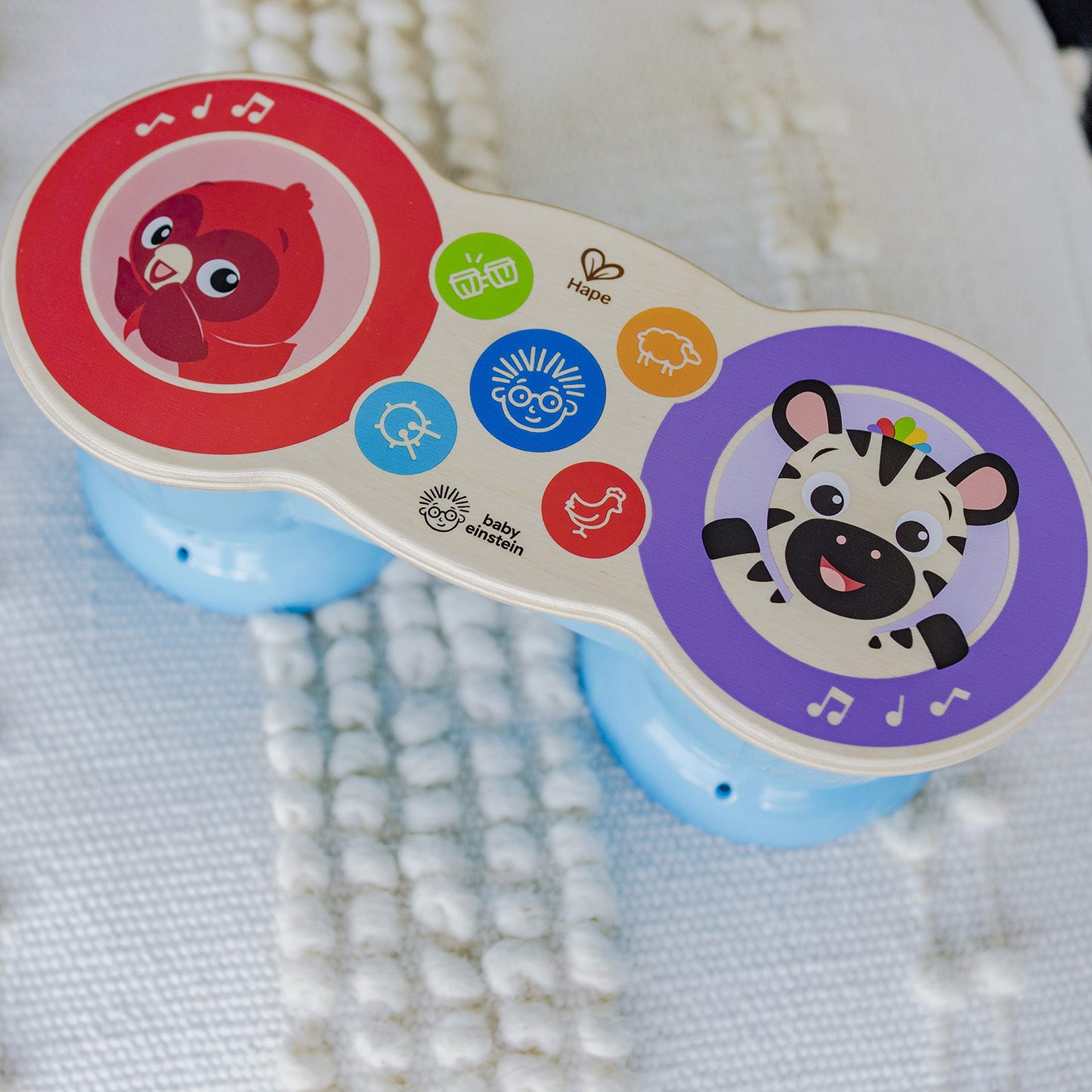 Baby Einstein, Hape, Tambour Upbeat Tunes Magic Touch, Jouet Musical en Bois, Instruments de Musique Electronique pour Enfants, 6 Mélodies, 4 voix Musicales, à partir de 6 mois
