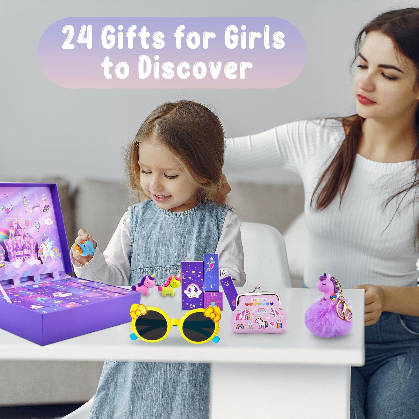 Calendrier de l'Avent de Noël 2024 pour filles, compte à rebours de Noël, bijoux, jouets, cadeaux de Noël pour enfants, filles, y compris accessoires à cheveux, bijoux, pinces à cheveux, bracelets