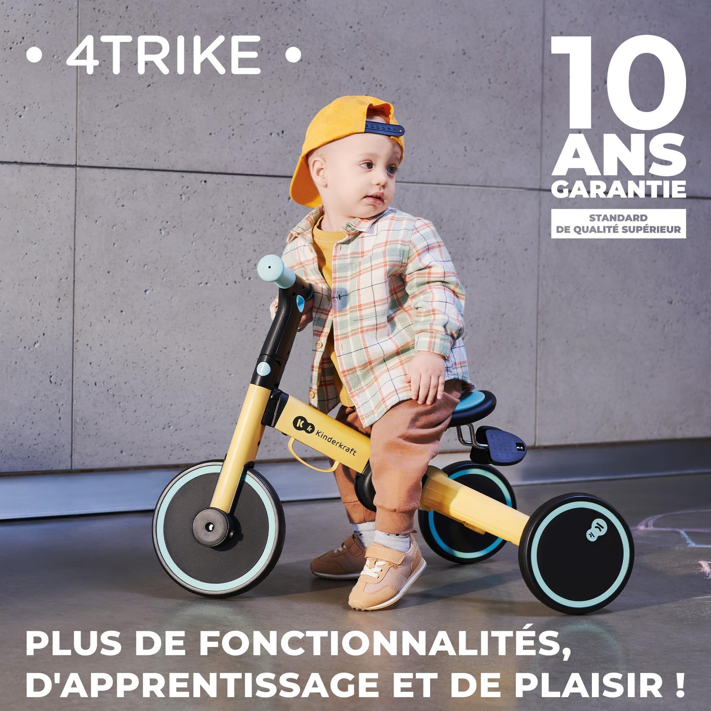 Kinderkraft 4TRIKE Tricycle 3en1, Tricycle pliable, Vélo sans Pédales, Vélo Bébé, Mini Draisienne, Trotteur, Selle réglable, Trois Roues, De 12 mois à environ 5 ans, 25kg, Gris