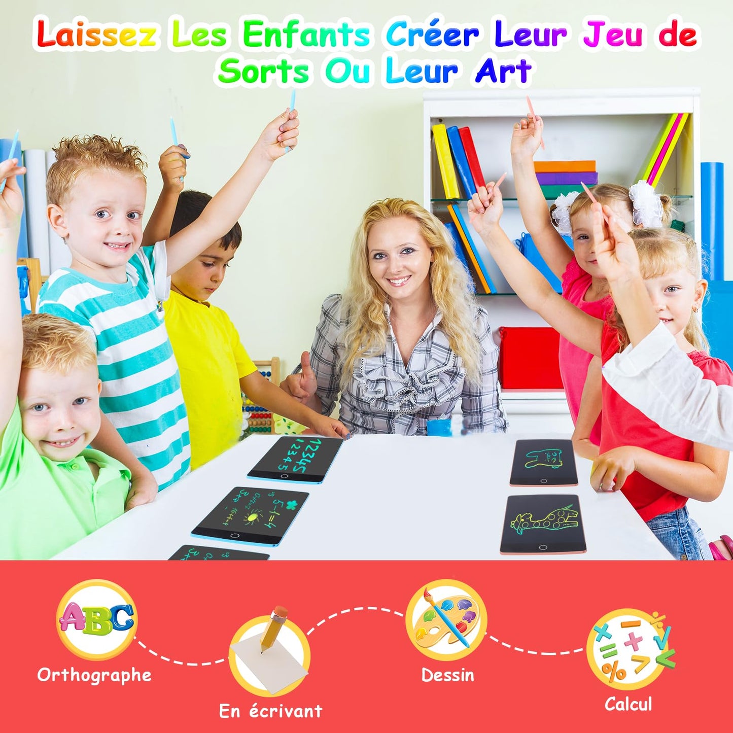 Topfree Tablette Dessin, 8,5 Pouces Tablette d'écriture LCD Colorée, Ardoise Magique, Lot de 2 Enfant 2 3 4 5 6 7 ans Filles et Garçons Cadeau D'anniversaire pour Les Enfants