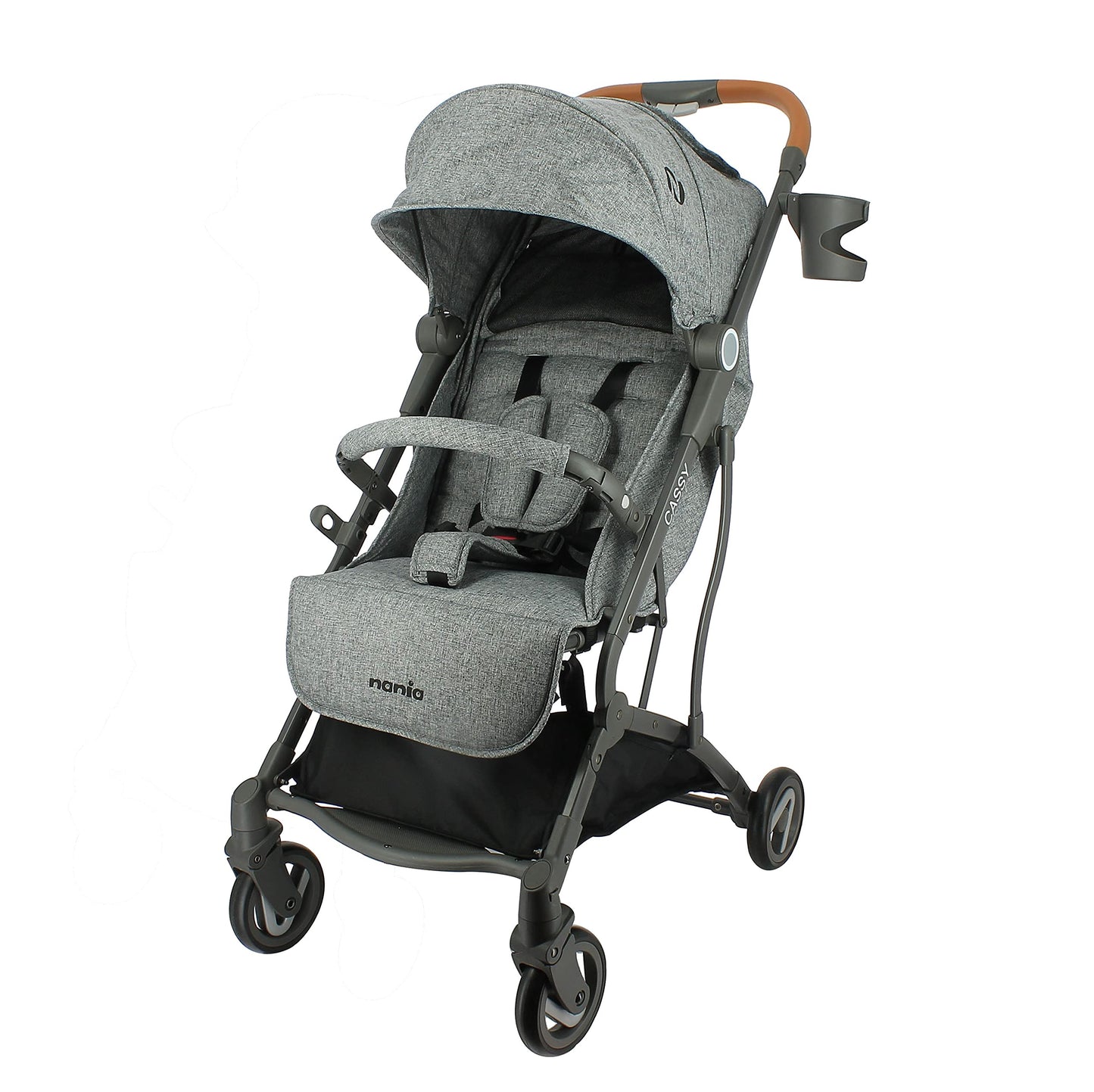 Poussette compacte CASSY 6-48 mois, légère et maniable - pliable à une main - Sac de transport et porte gobelet inclus - Nania (gris)