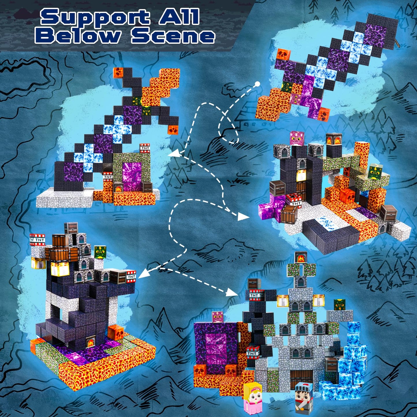 Monde de Construction magnetique Enfant Ton Monde Bloc de Construction magnétique Édition Sauvetage de la Princesse Blocs Magnétiques 150 Pièces Jouet pour Enfants à partir de 5 6 7 8 9