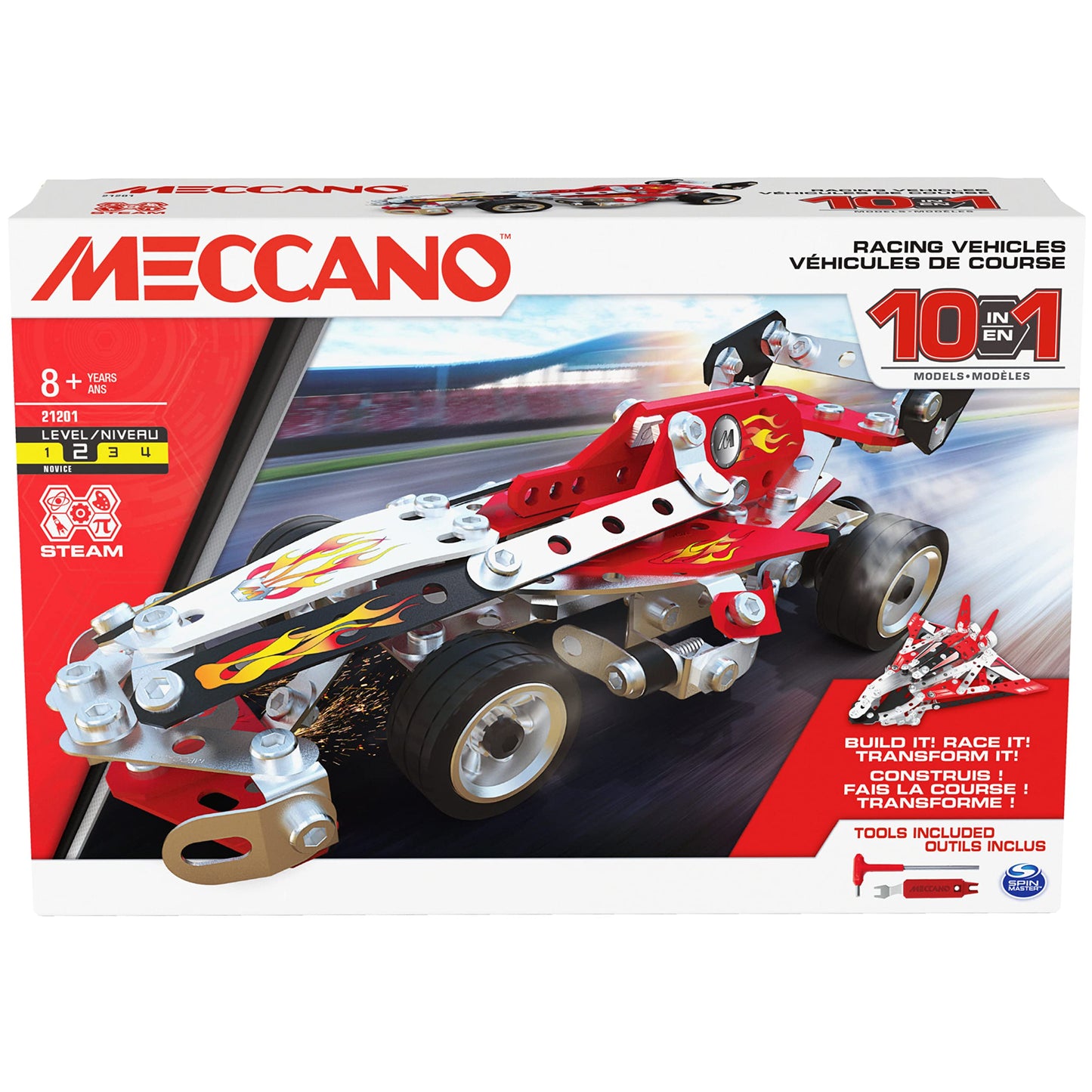MECCANO - 10 Modèles De Véhicules De Course A Construire - Jeu de Construction Avec 2 Outils - 6060104 - Jouet Enfant 8 Ans et +