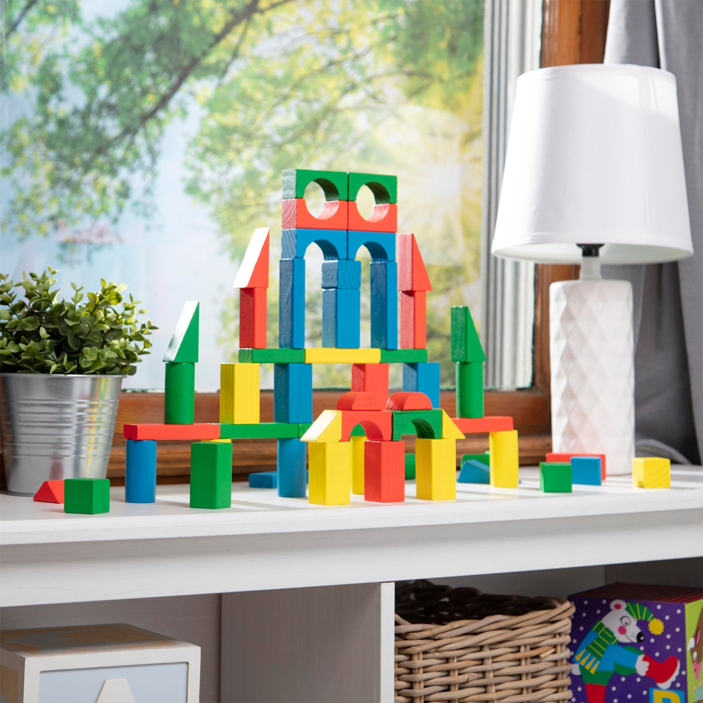 Melissa & Doug Blocs de Construction en Bois, Jouet Éducatif pour les Enfants, 100 Blocs Colorés de Formes et Tailles Différentes, Jeux d'éveil, Cadeau pour garçons et filles de 3 4 5 6 7 ans