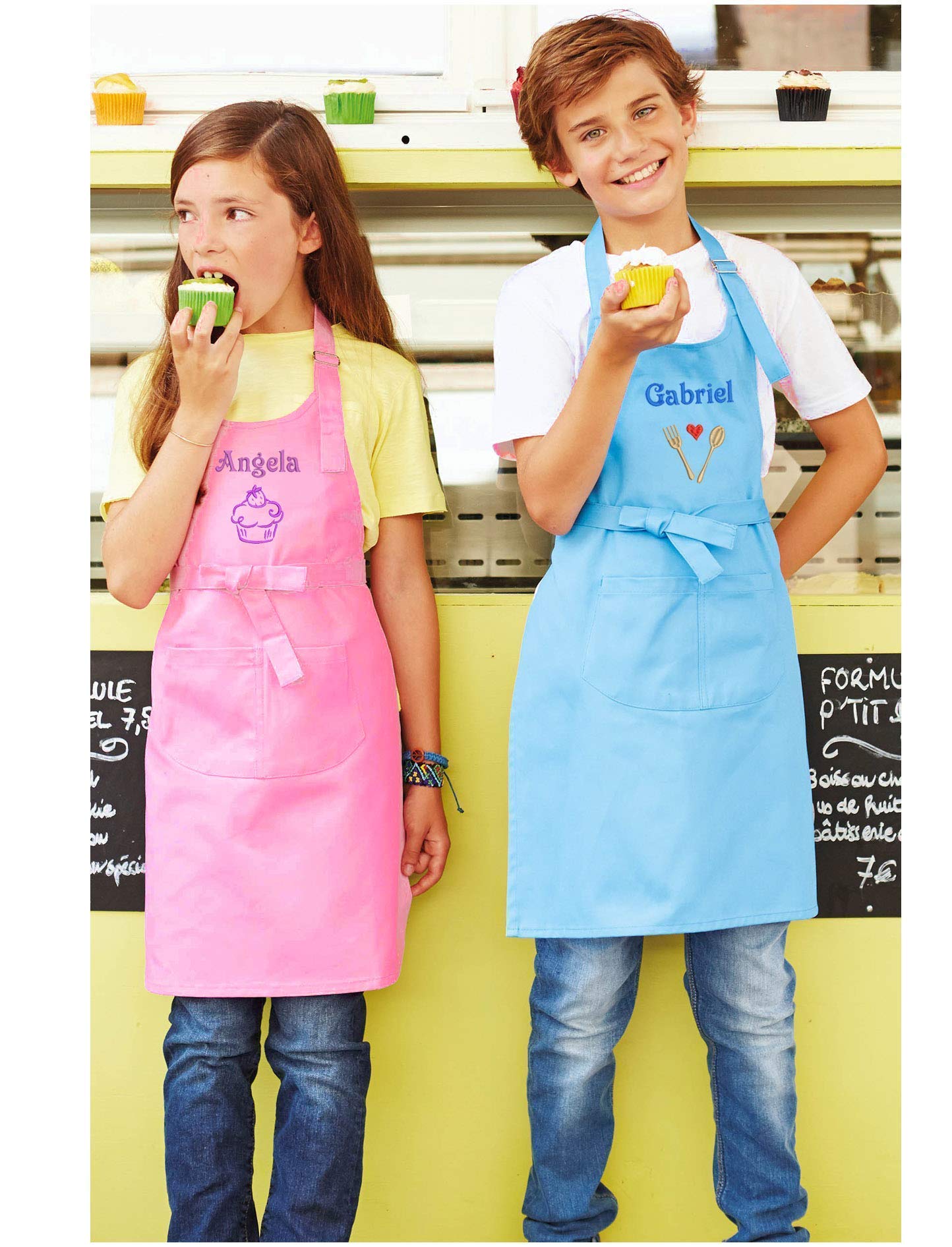 Tablier enfant personnalisé avec son prénom brodé, 100% coton, TOP QUALITE, 7 coloris, 16 motifs, cuisine top chef, cadeau personnalisé, fille garçon, déguisement, anniversaire, noel