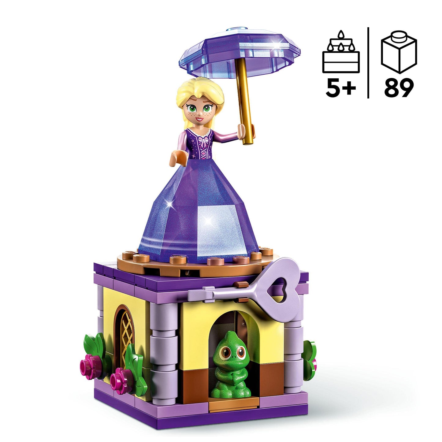 LEGO 43214 Disney Princesse Raiponce Tourbillonnante, Jouet de Construction avec Mini-Poupée Robe Diamant et Figurine Pascal Le Caméléon, Enfants 5 Ans