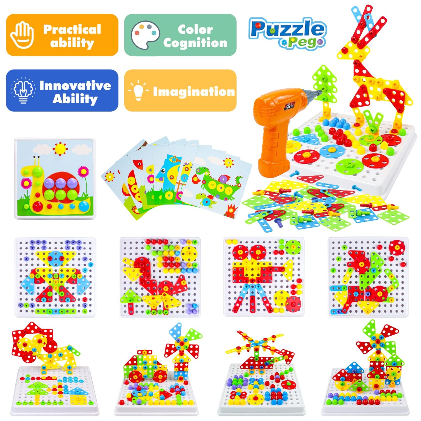 Jouet Enfant 3 Ans Jeux Enfant Puzzle 3D Etabli Enfant Jeux Educatif Jeux de Société Cadeau Fille 3 4 5 Ans avec Perceuse Électronique Jeu Montessori Jouet Enfant 3 4 5 6 Ans Fille Garcon-223 Pcs