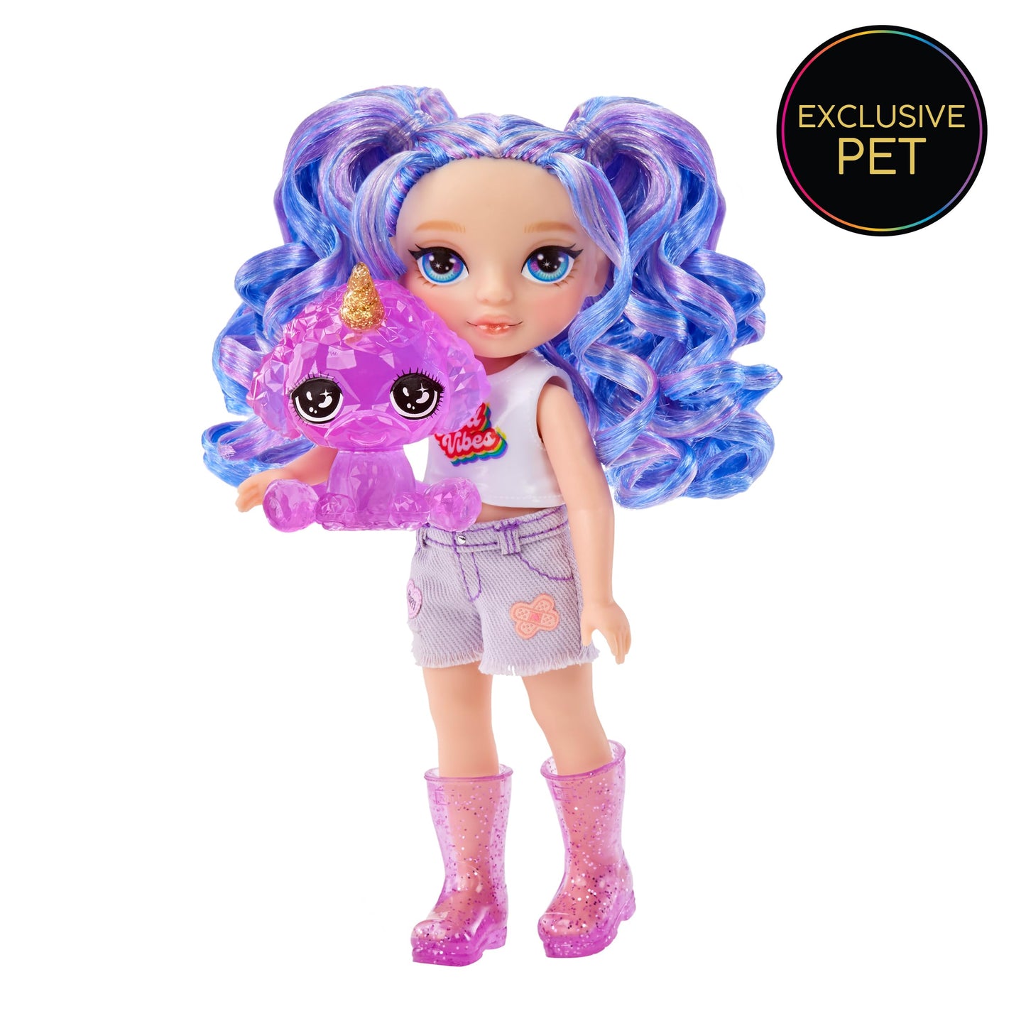 Rainbow High Littles - Amethyst Willow - Petite Poupée Mannequin Articulée - Poupée Mauve de 14 cm avec Sac à Main et Chien Magique - Convient aux Enfants et aux Collectionneurs
