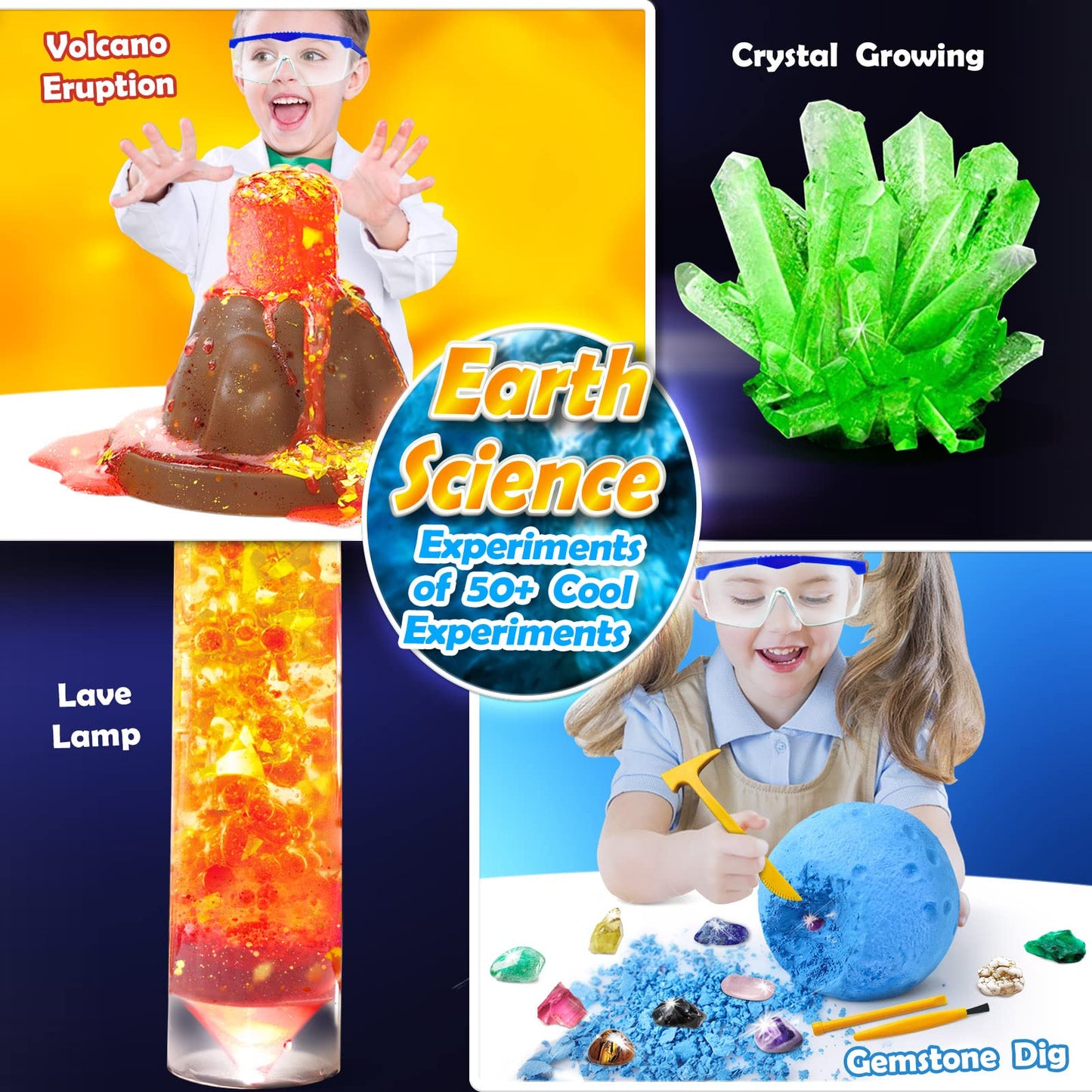 UNGLINGA 50+ Experiences Scientifiques Enfants, Science STEM Éducatifs Activités Laboratoire de Chimie et Kit Volcan, Fouille de Pierres Précieuses