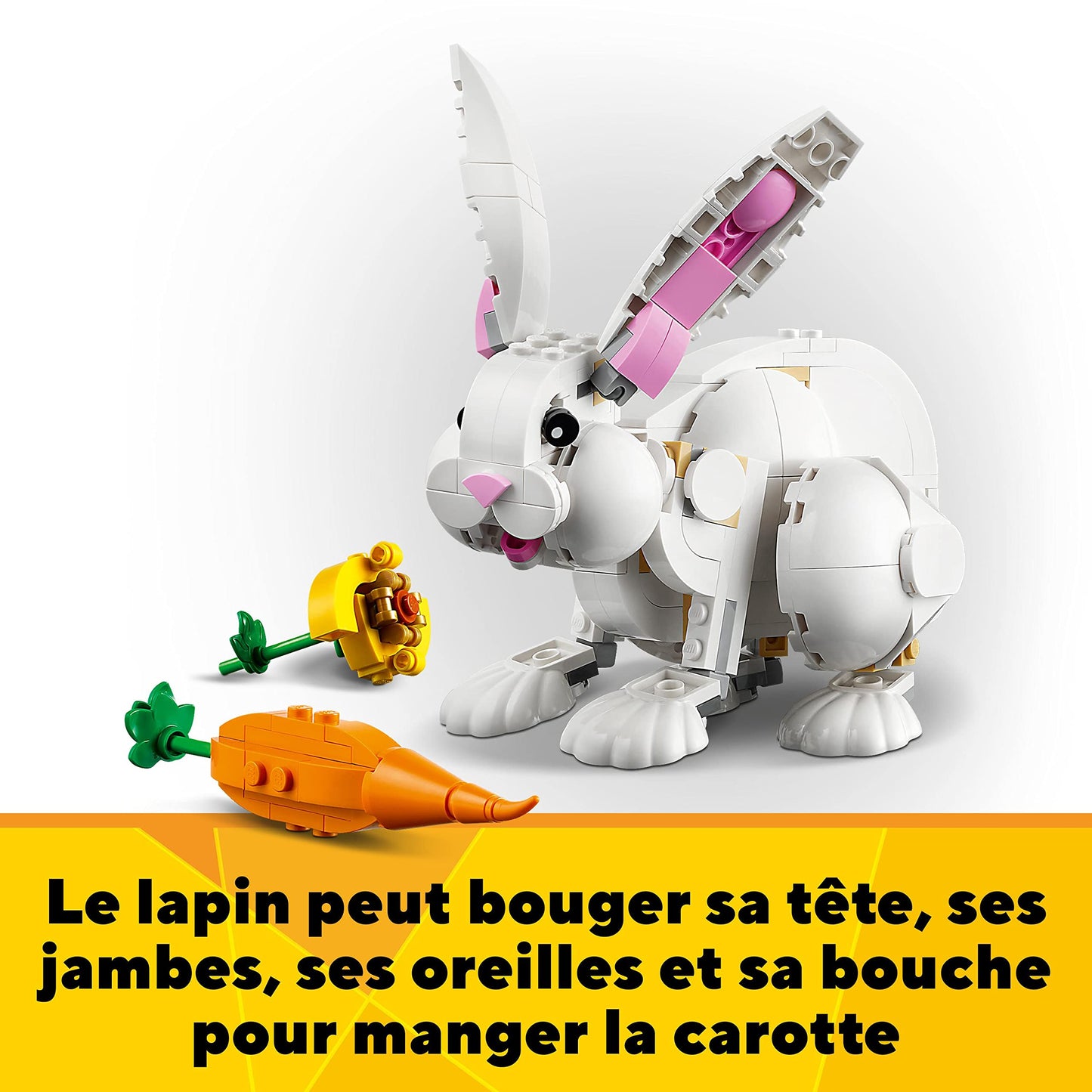 LEGO Creator 3-en-1 31133 Le Lapin Blanc, Jouet avec Animaux, Dont Figurines de Poisson, Phoque et Perroquet, Construction pour Enfants Dès 8 Ans