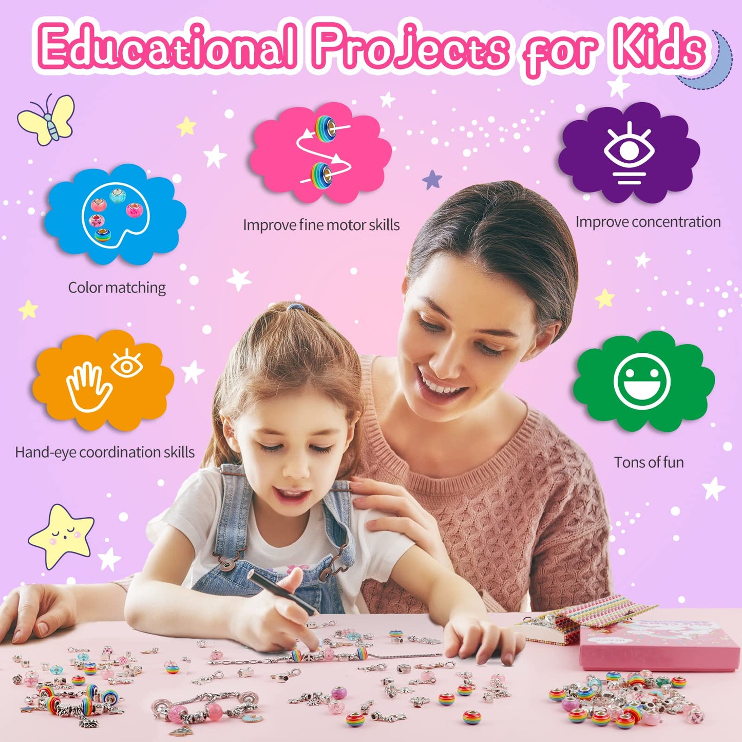 HYASIA Licorne 5-12 Ans Enfant Jouet, Pandora 5+ Ans, Charms Bracelet Kit Fabrication Creation Bijoux Calendrier de l'avent Fille, Idée Cadeau Anniversaire Fille