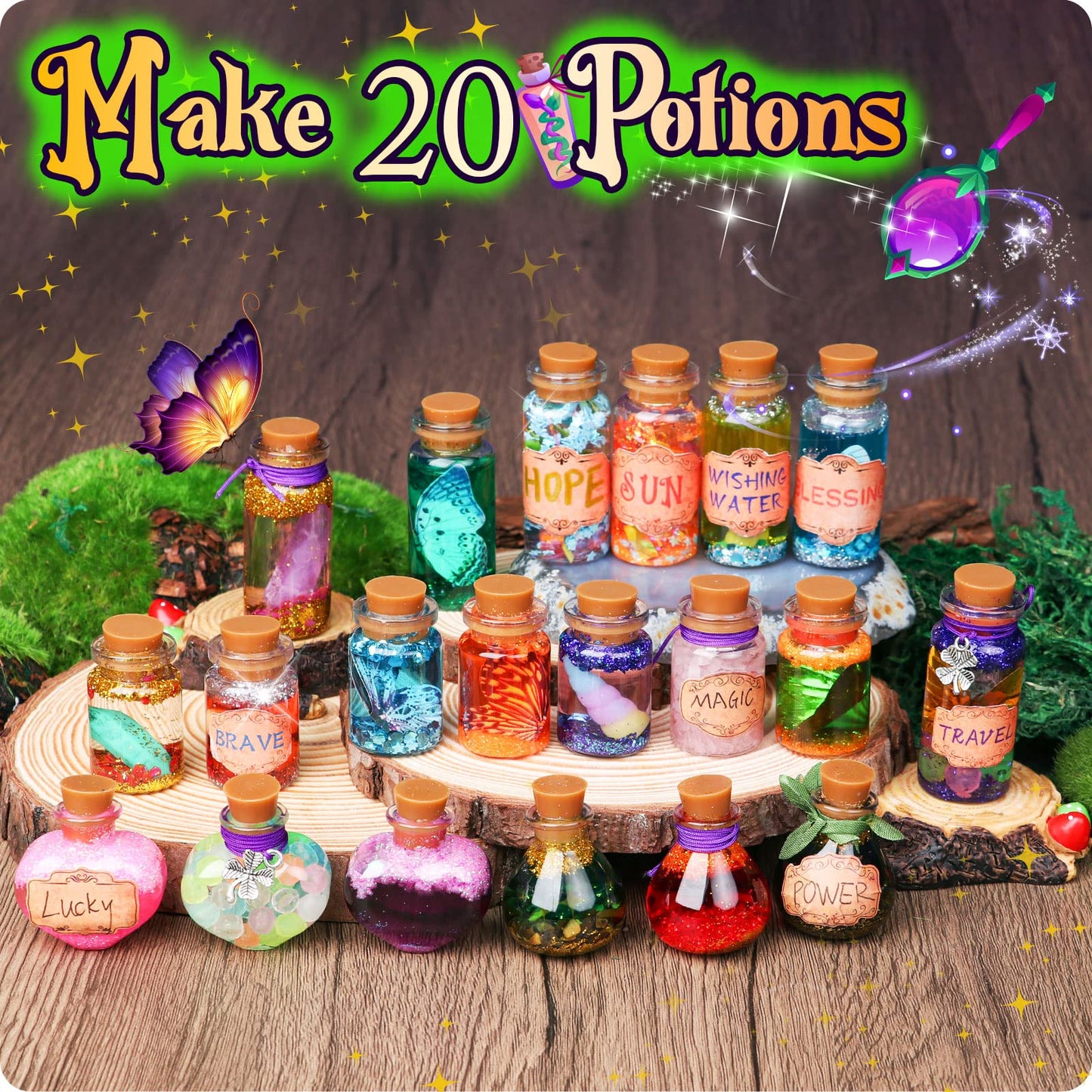 Mostof Rétro Kits de potions de fées pour enfants, Mélangez 20 potions magiques avec Cristal d’énergie, Jouet artisanal cadeau créatif
