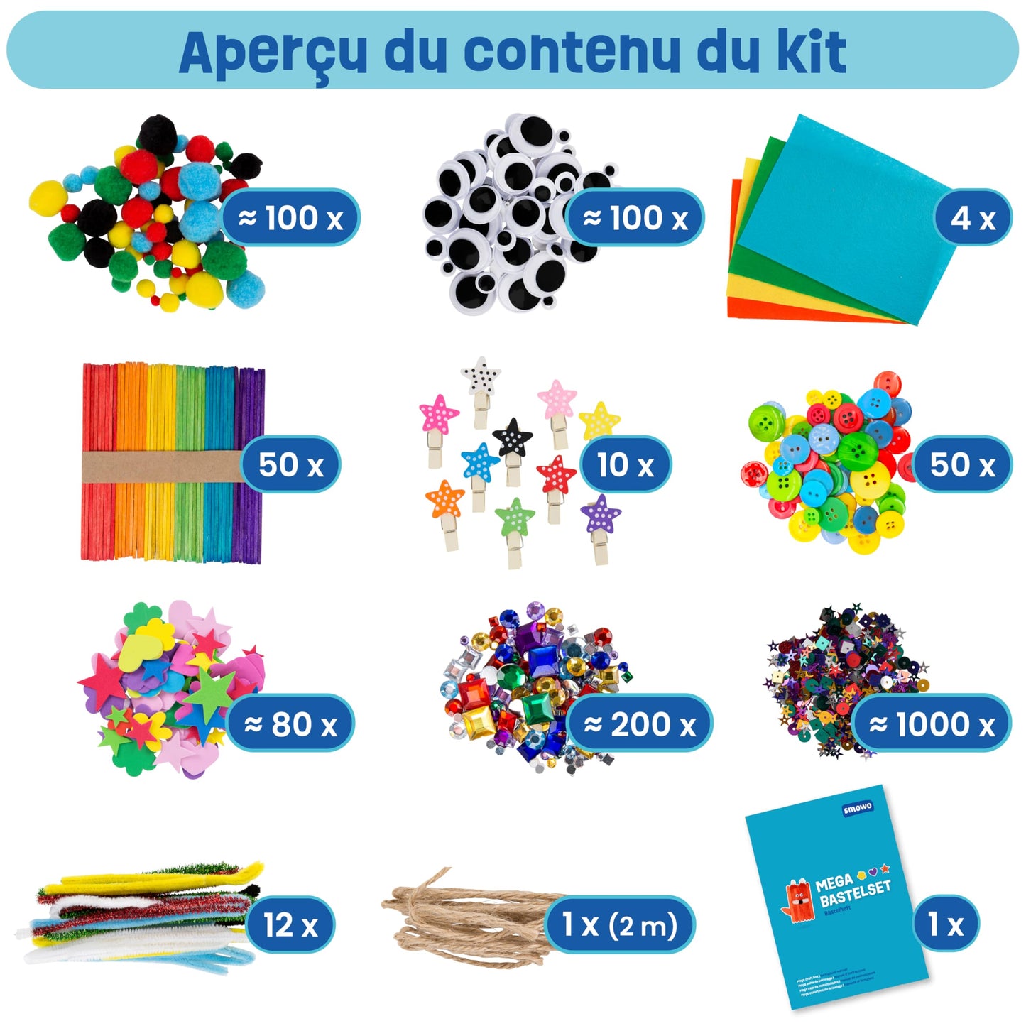 Smowo® Kit de Bricolage - Boîte Créative Colorée Mega pour Filles et Garçons - Loisirs - Parfait pour DIY et Activité Manuelle Enfant